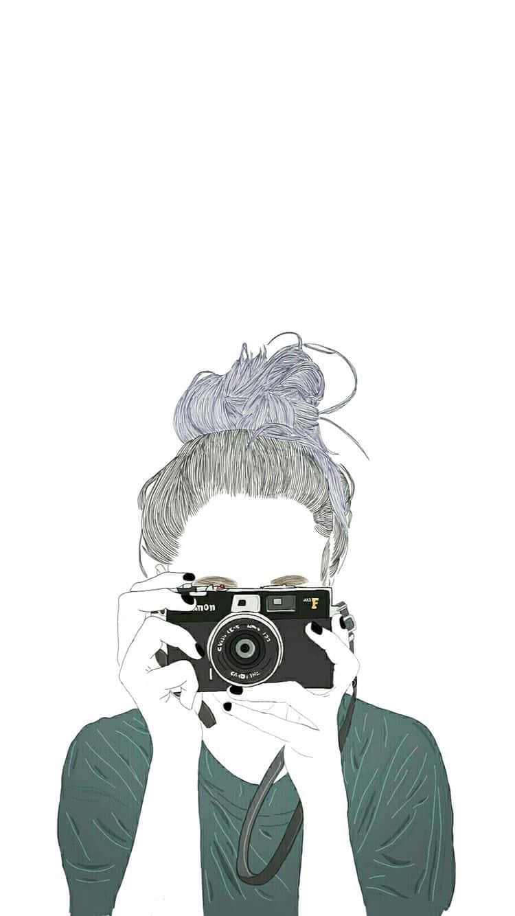 Aesthetic Girl Drawing Film Camera Wallpaper