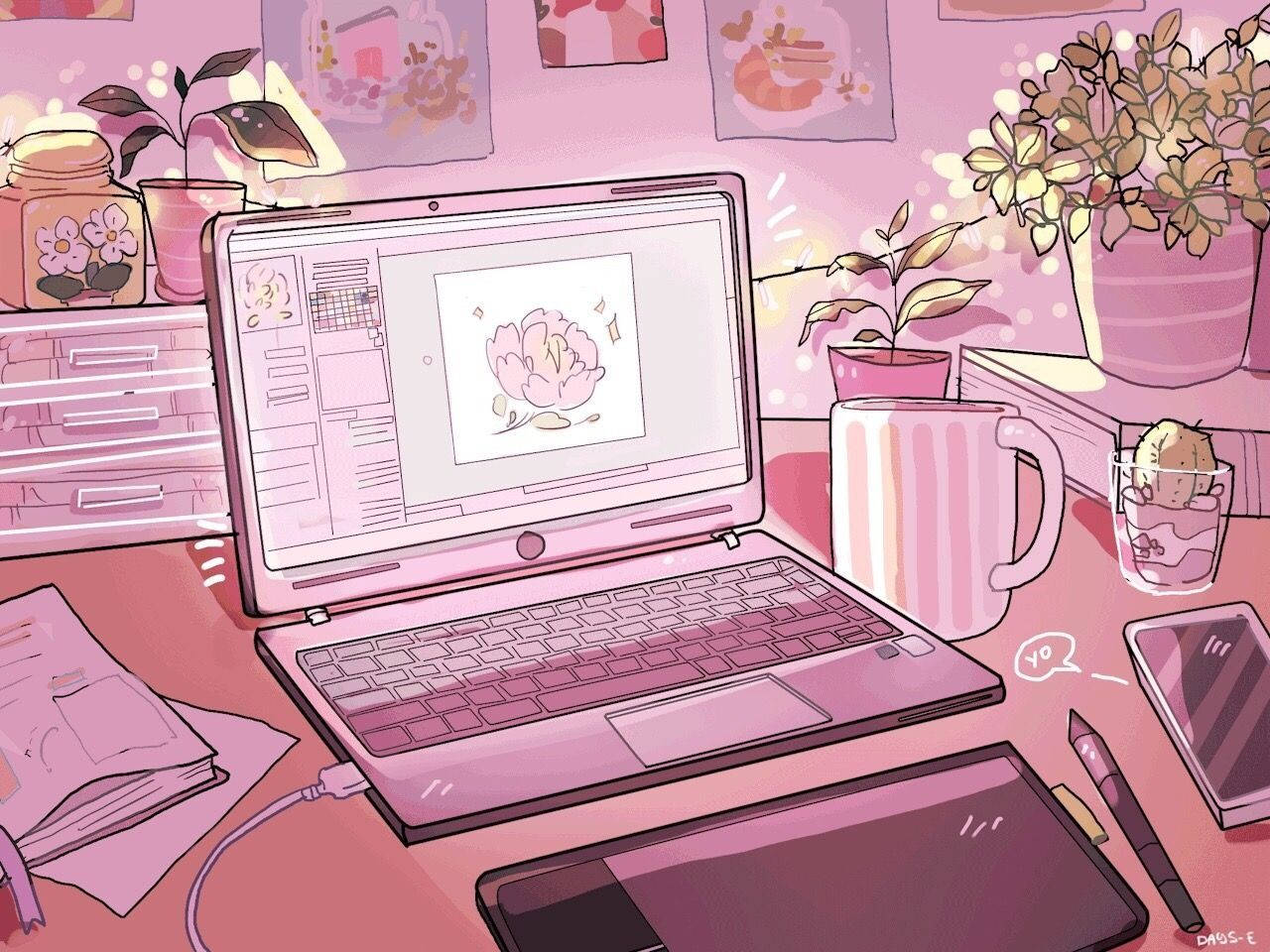 Aesthetic Girly Work From Home Setup