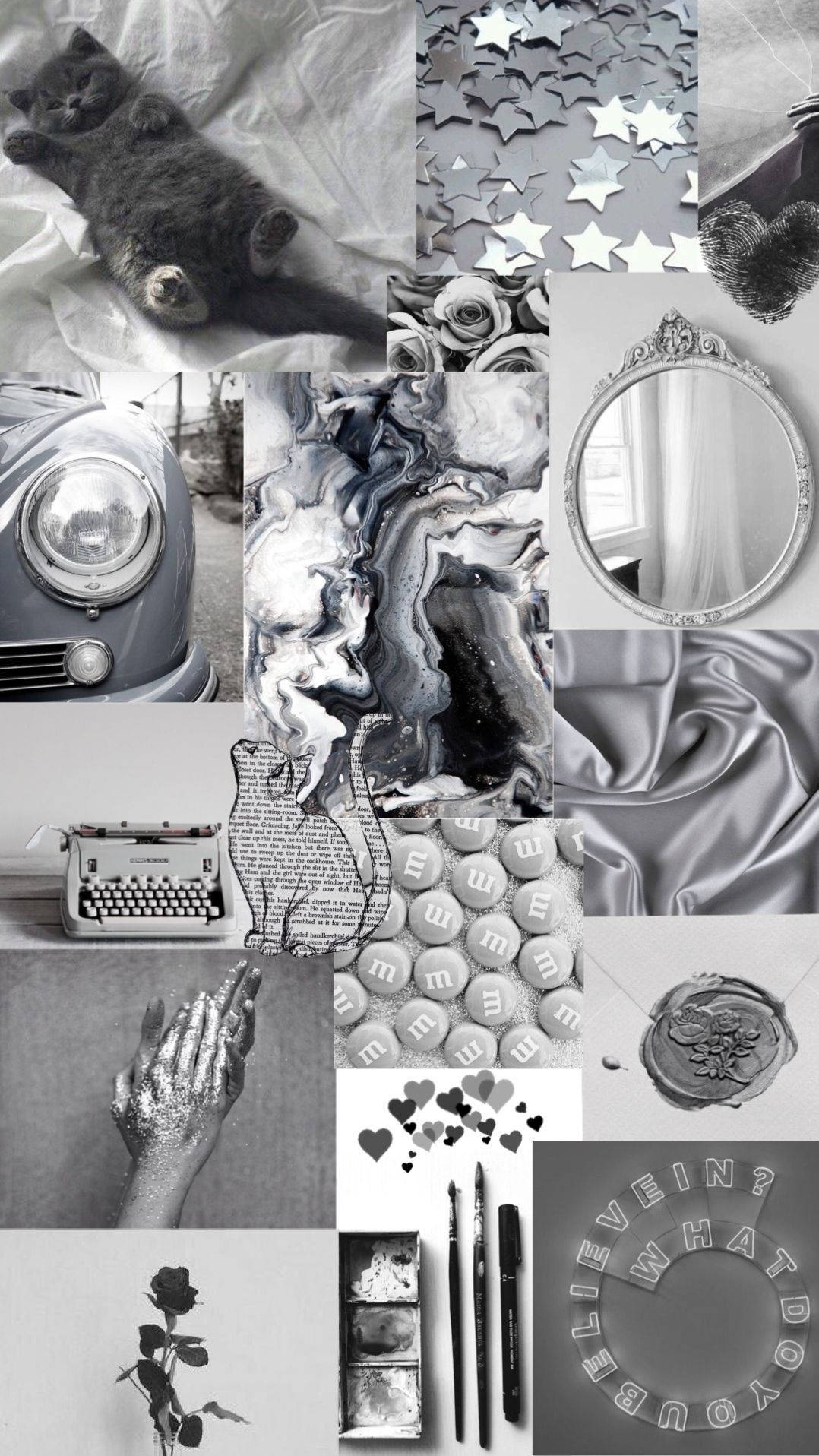 Aesthetic Gray With Light Blue Collage Wallpaper