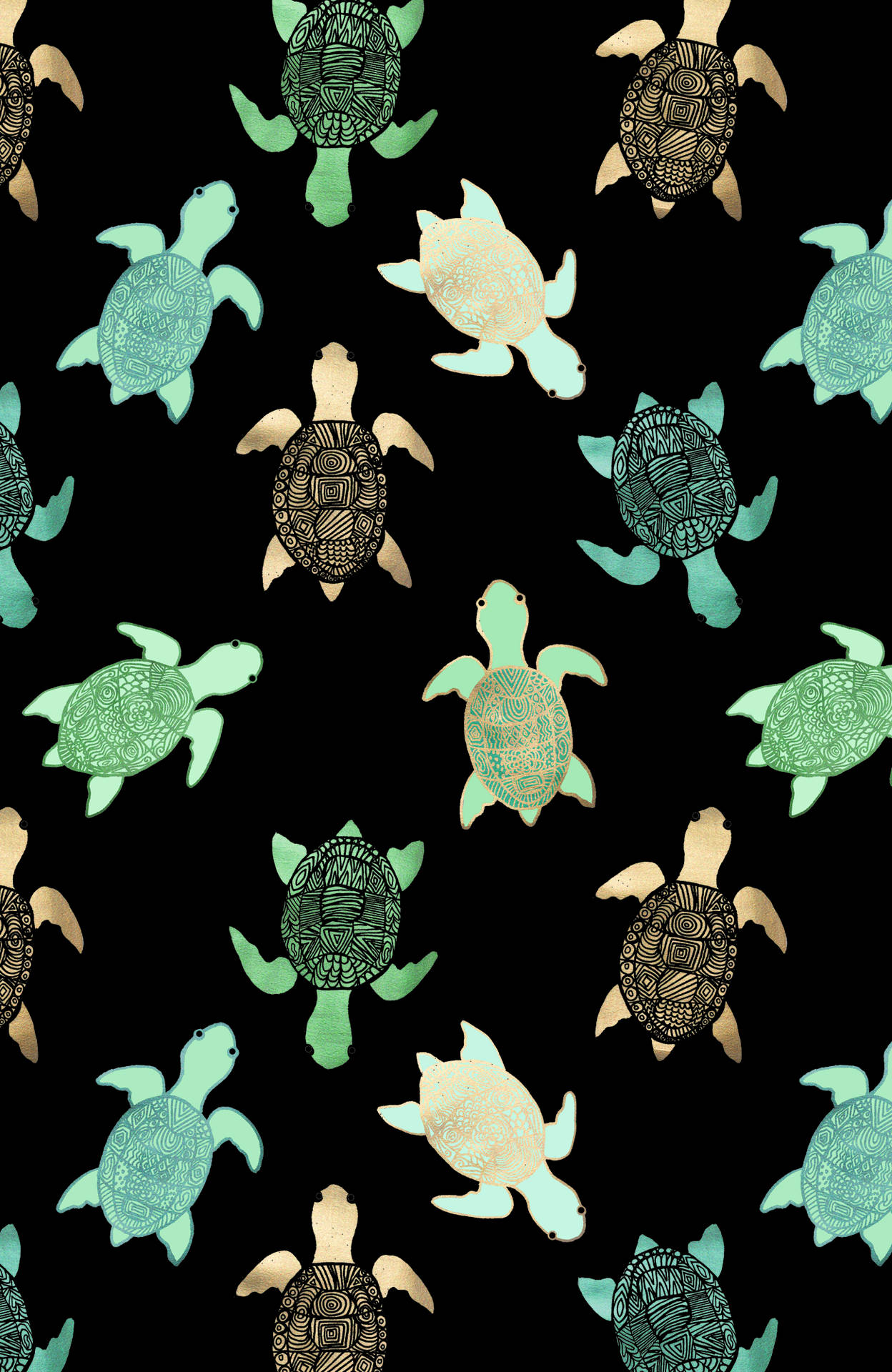 Aesthetic Green And Brown Cute Turtle Wallpaper