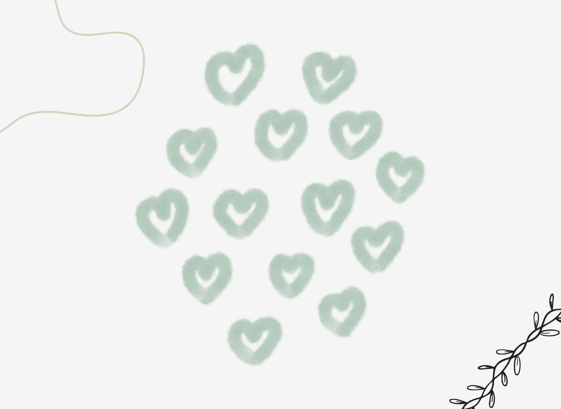 Aesthetic Green Background Of Hearts
