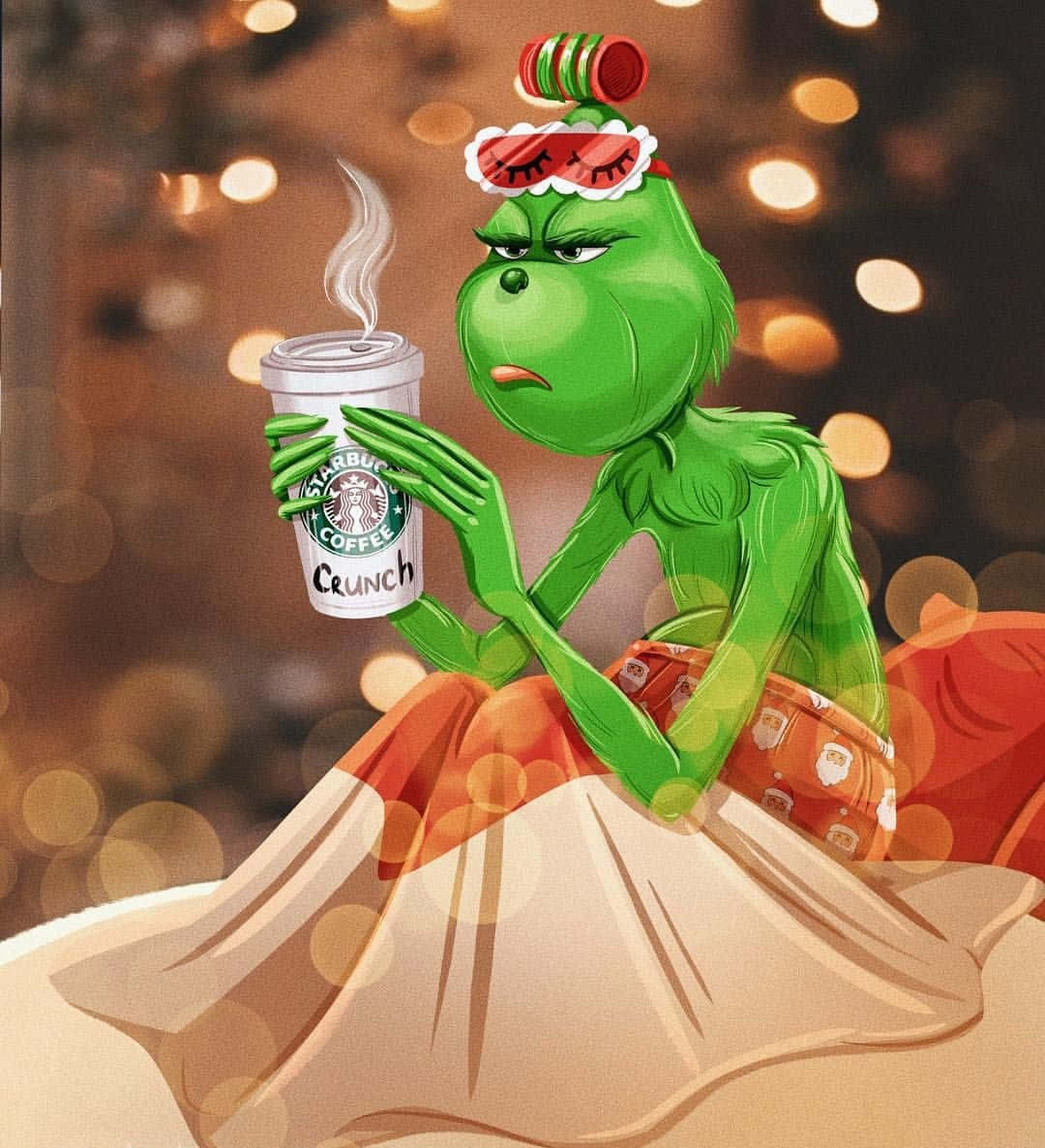 Aesthetic Grinch With Coffee Wallpaper