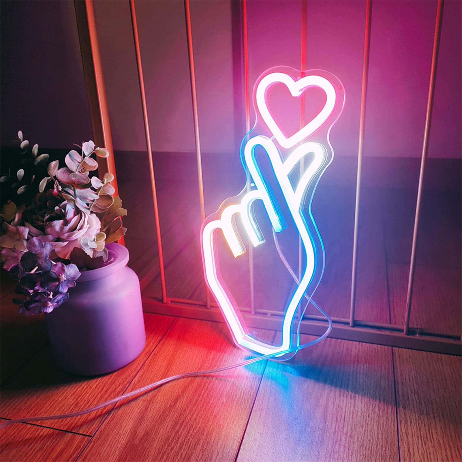 Aesthetic Grunge Pink And Blue Neon Love Oppa Signs Wallpaper