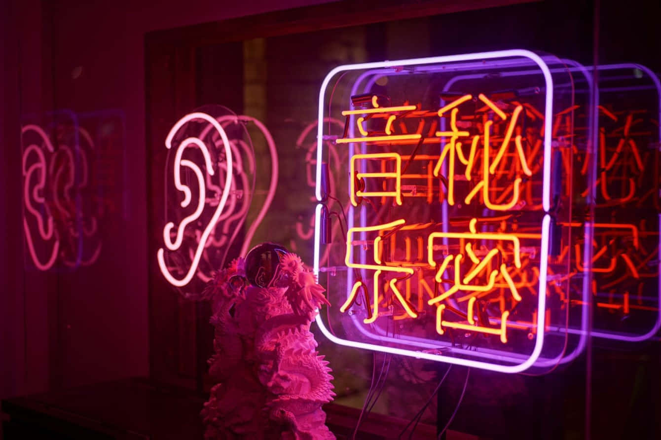 Estéticagrunge Rosa Con Letreros Chinos En Neón Fondo de pantalla