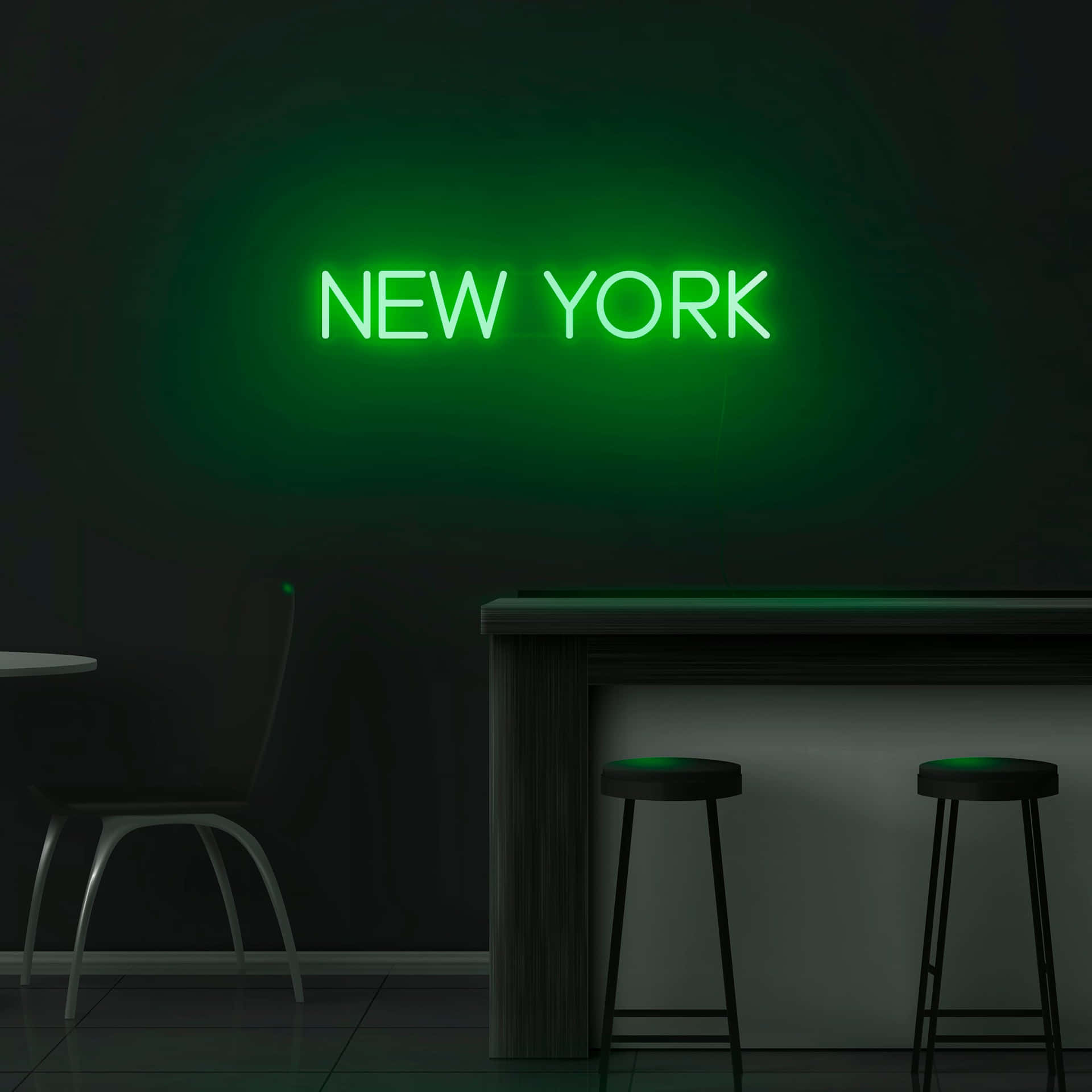 Aestheticgrunge Verde Neon Segni Di New York. Sfondo