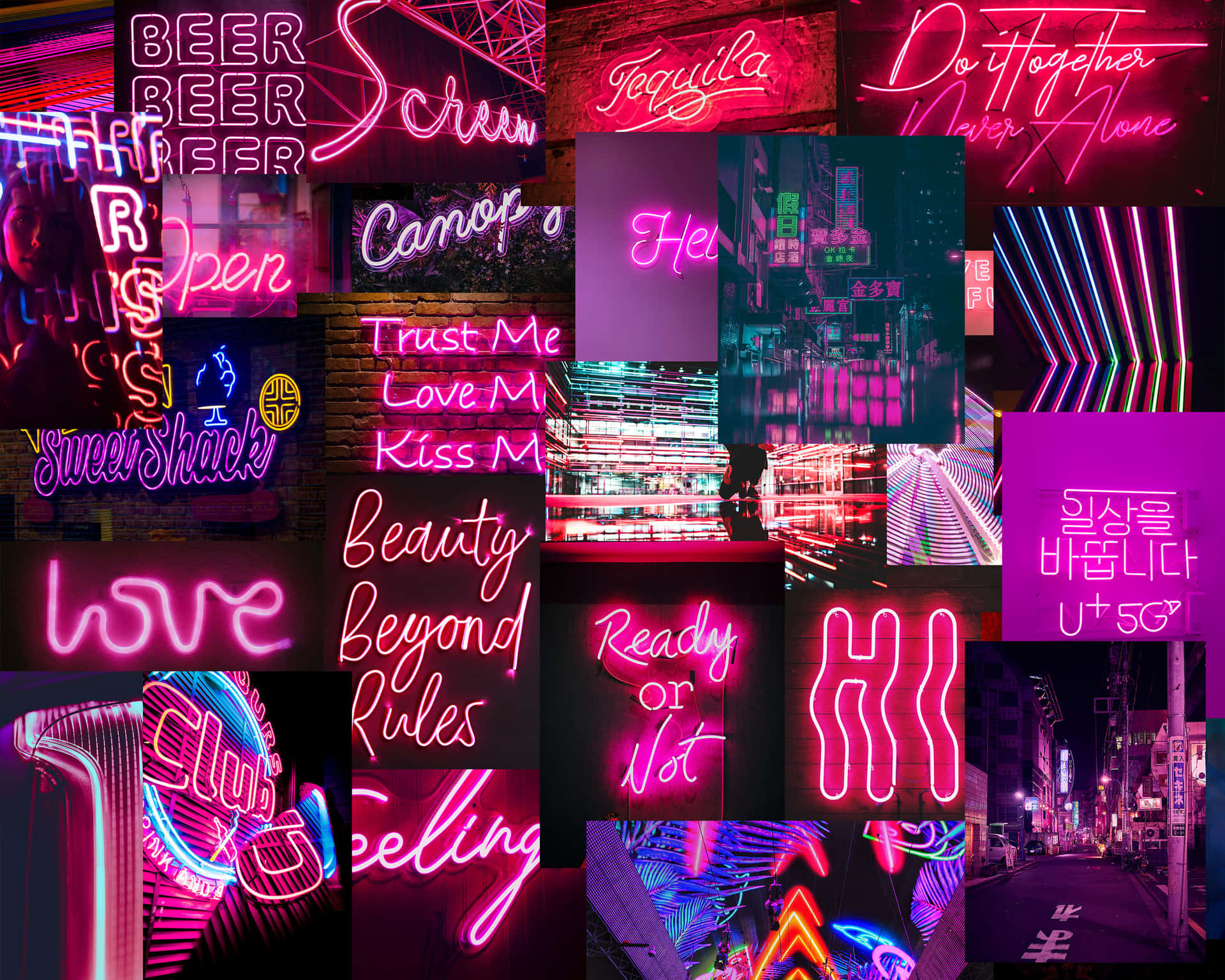 Aesthetic Grunge Neon Signs Collage Art Wallpaper