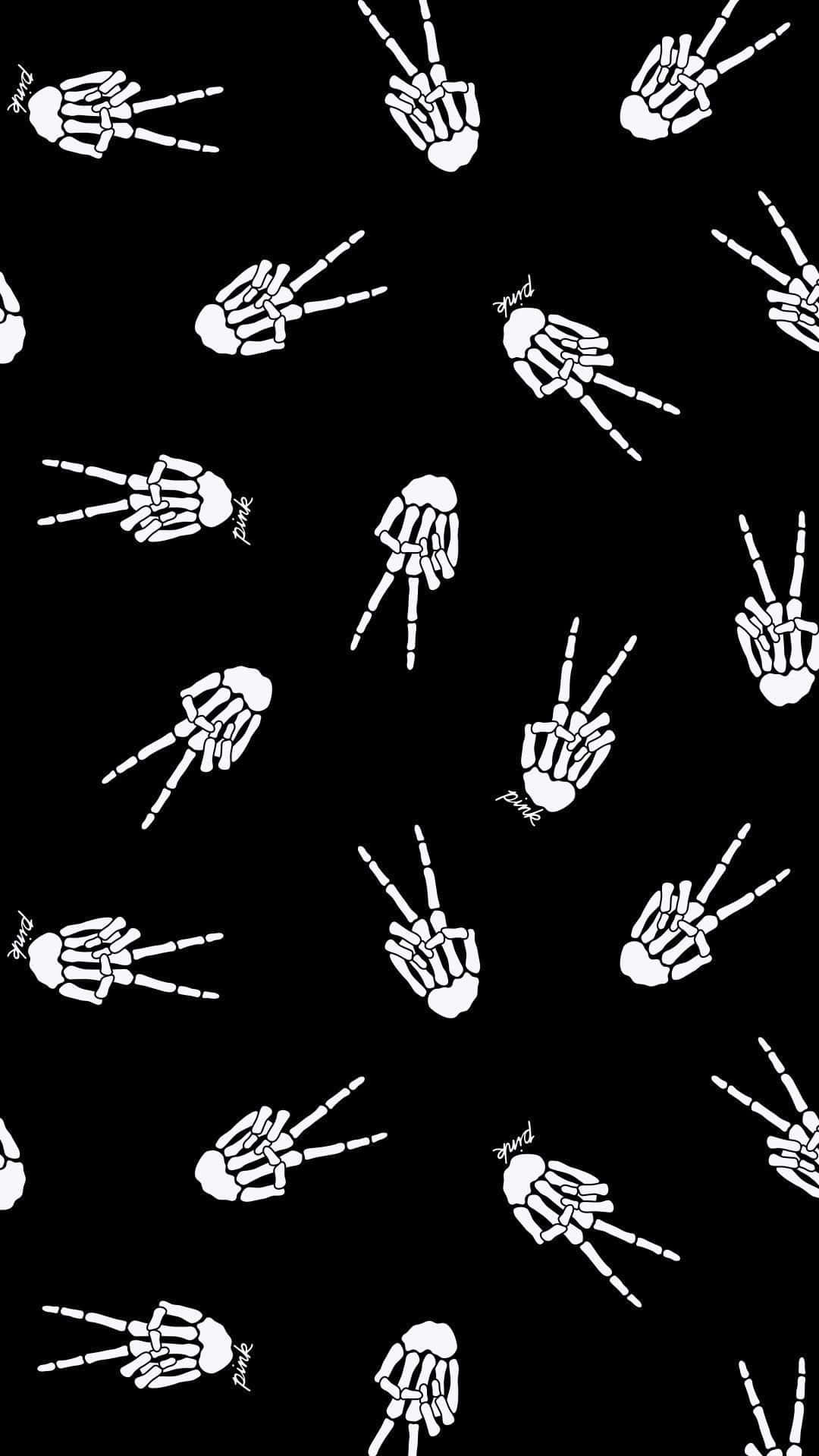 Aesthetic Halloween Background Skeleton Hand Peace Sign Pattern Background
