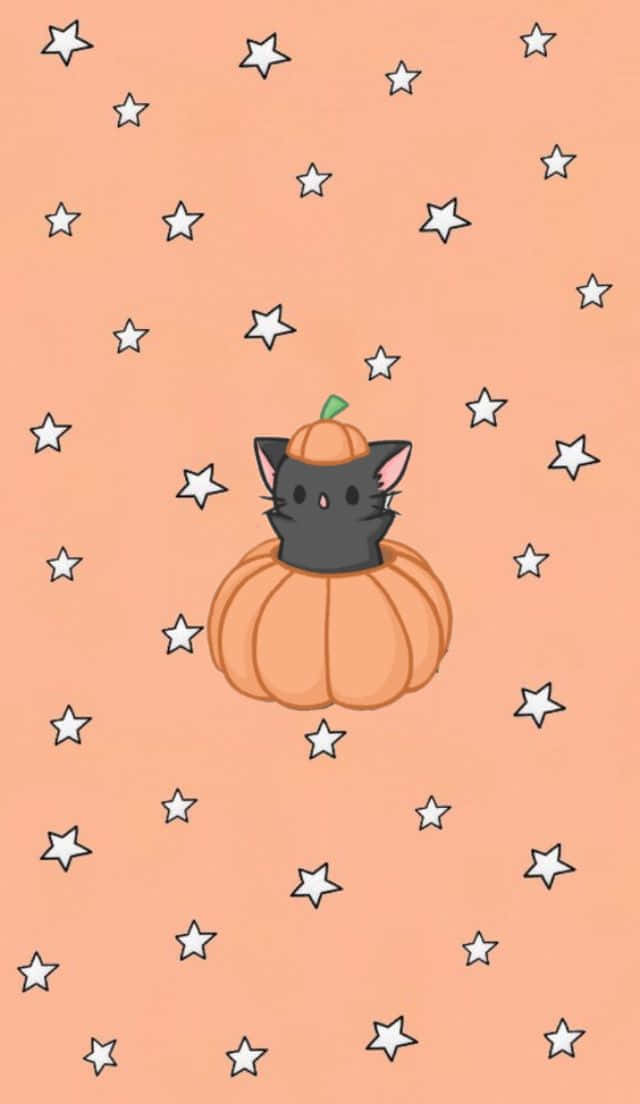 Aesthetic Halloween Background Cute Cat Inside A Pumpkin Background
