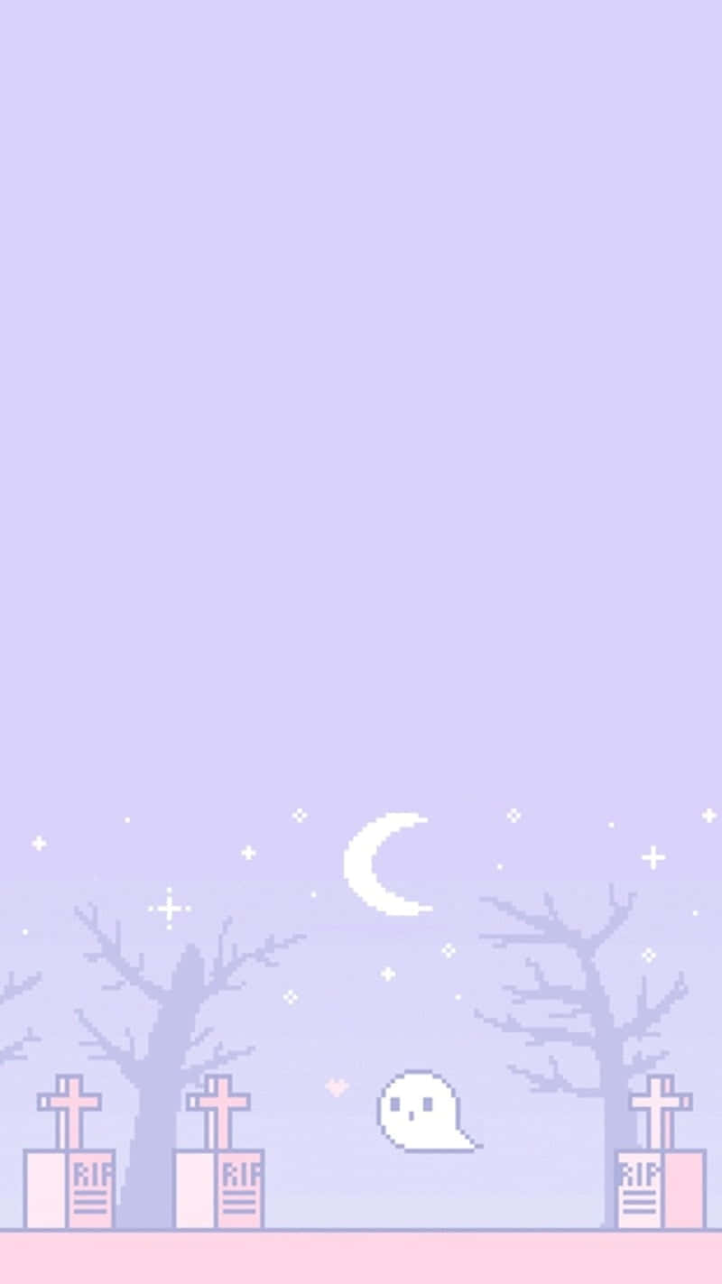 Aesthetic Halloween Background Cute Ghost In A Graveyard Background