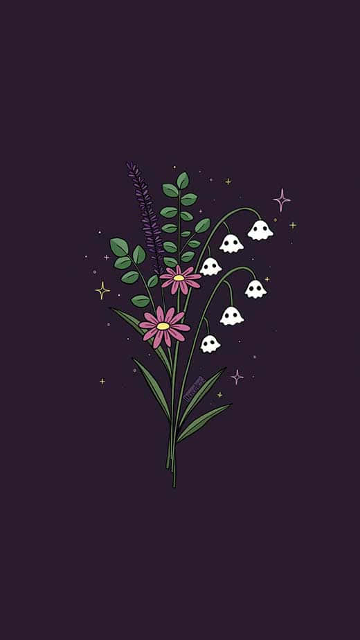 Aesthetic Halloween Background Plant With Small Ghost Flowers Background