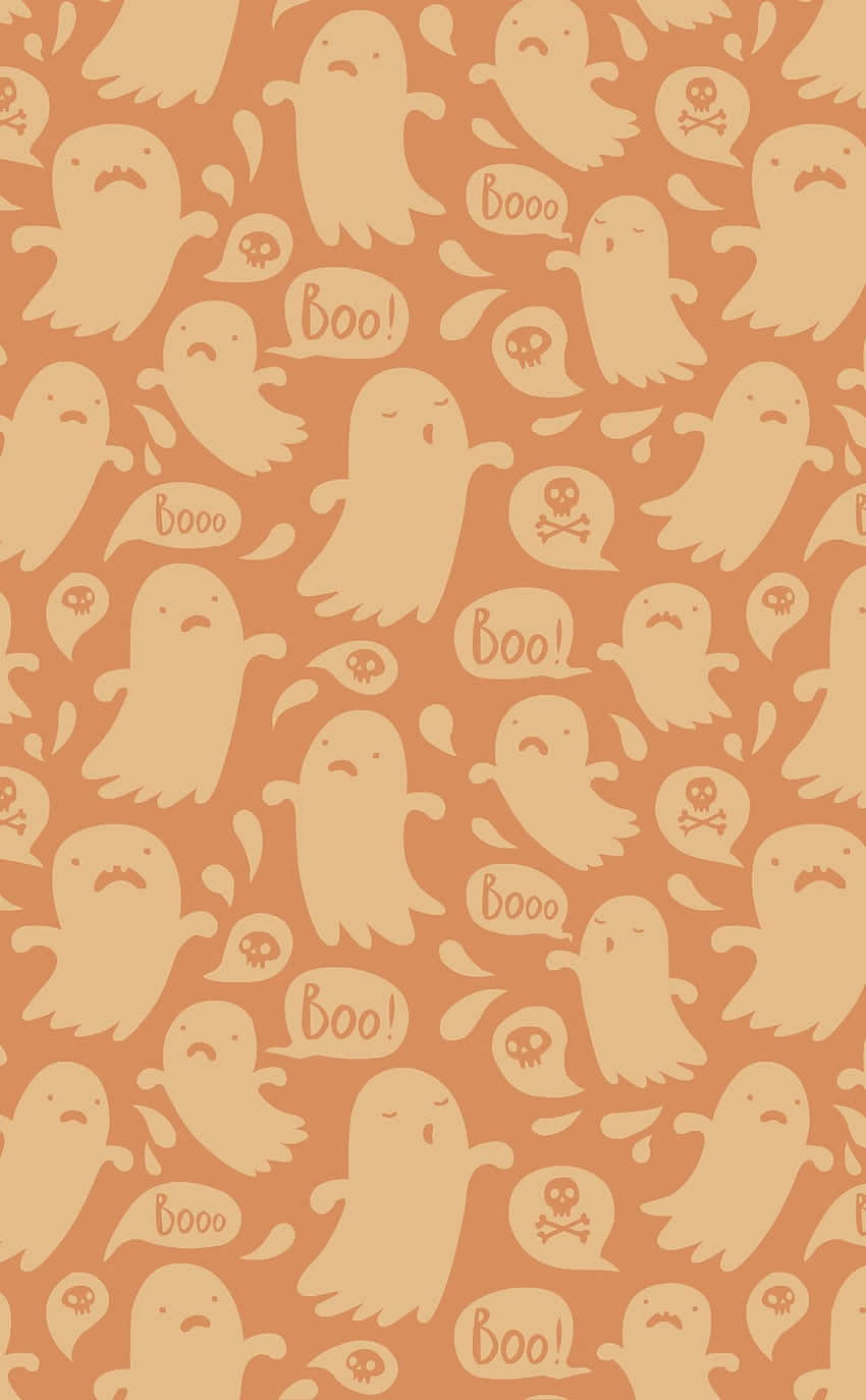 Aesthetic Halloween Background Pastel Brown Patterned Ghosts Background