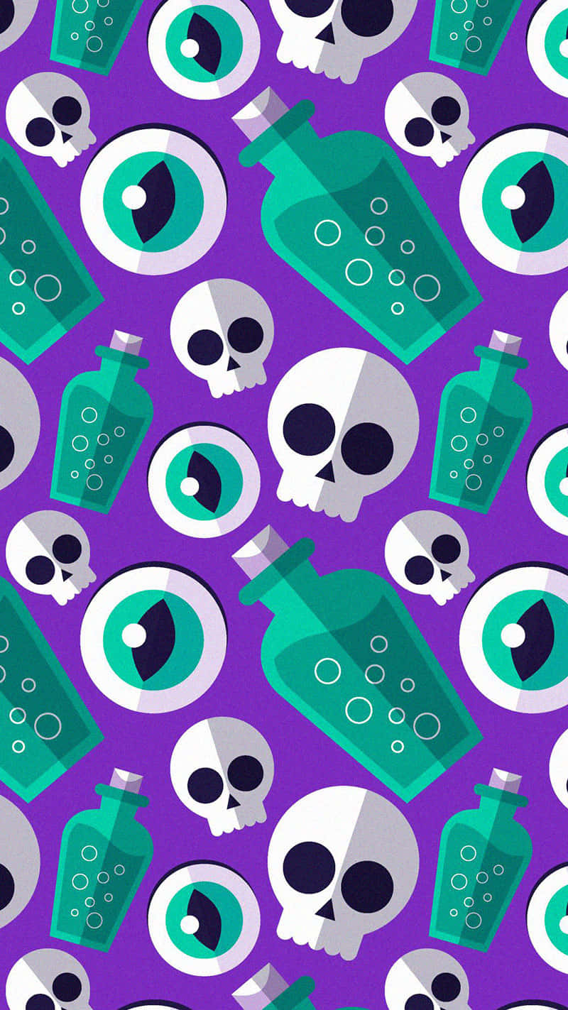 Aesthetic Halloween Background Skulls And Potions Background