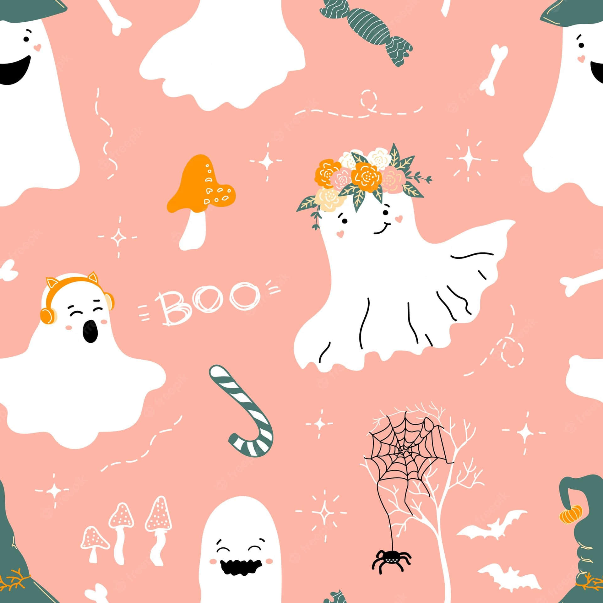 Aesthetic Halloween Background Ghosts Pink Theme Background