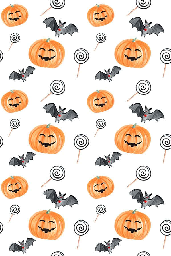 Aesthetic Halloween Background Pumpkin And Bat Drawing Pattern Background