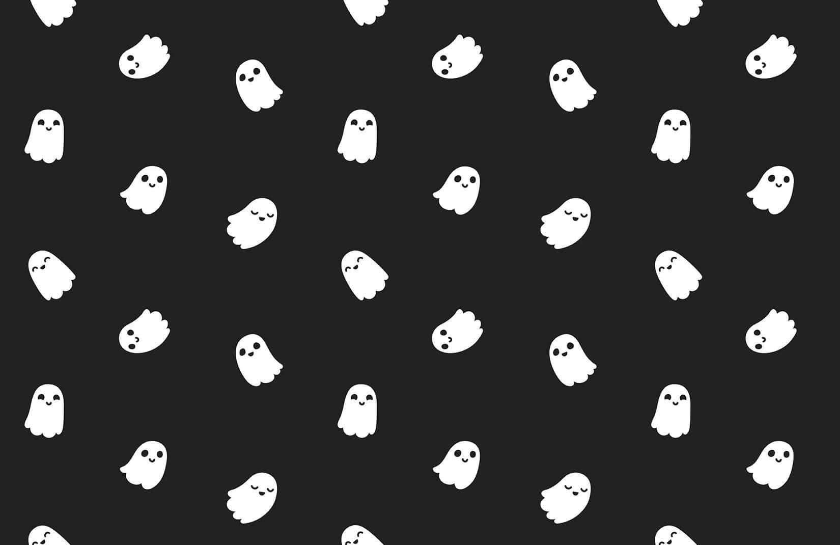 Aesthetic Halloween Background Cute Smiling Ghost Pattern Background