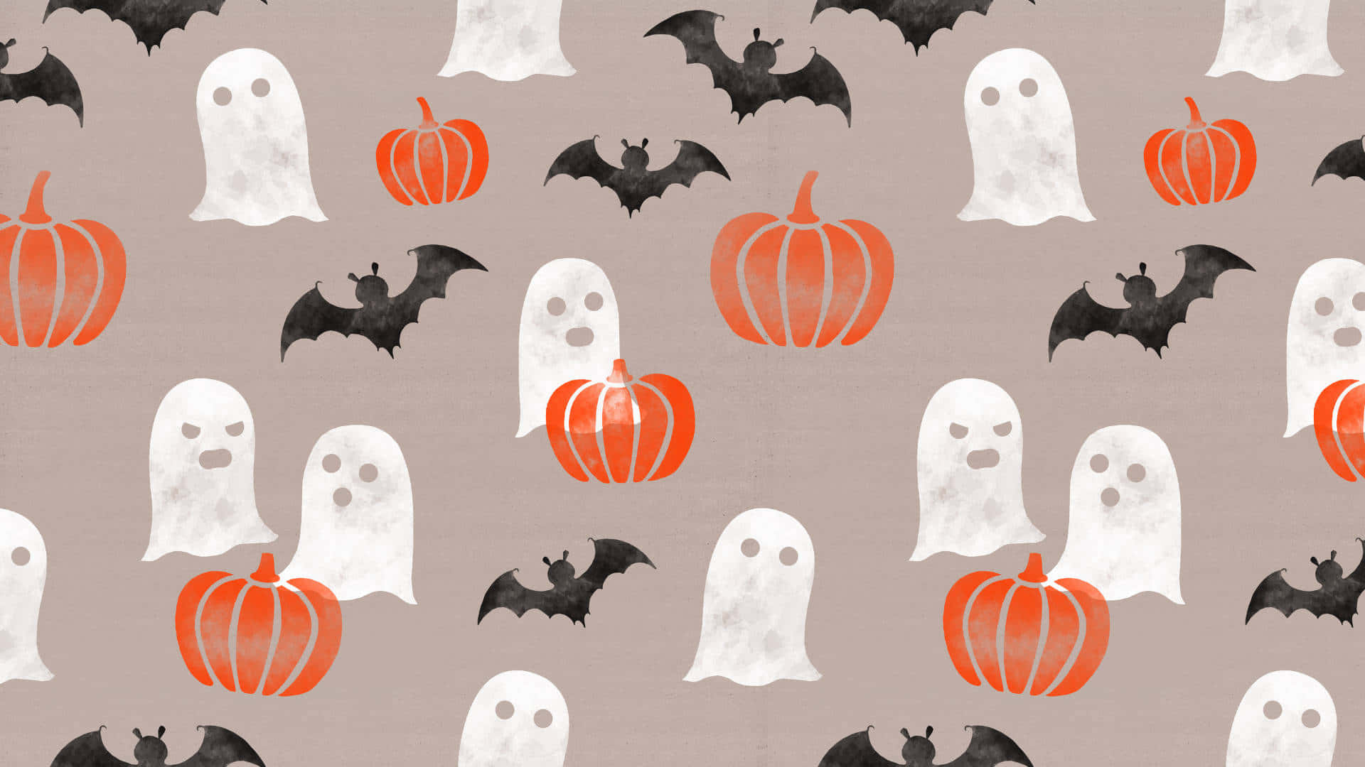 halloween ghosts and pumpkins on a gray background