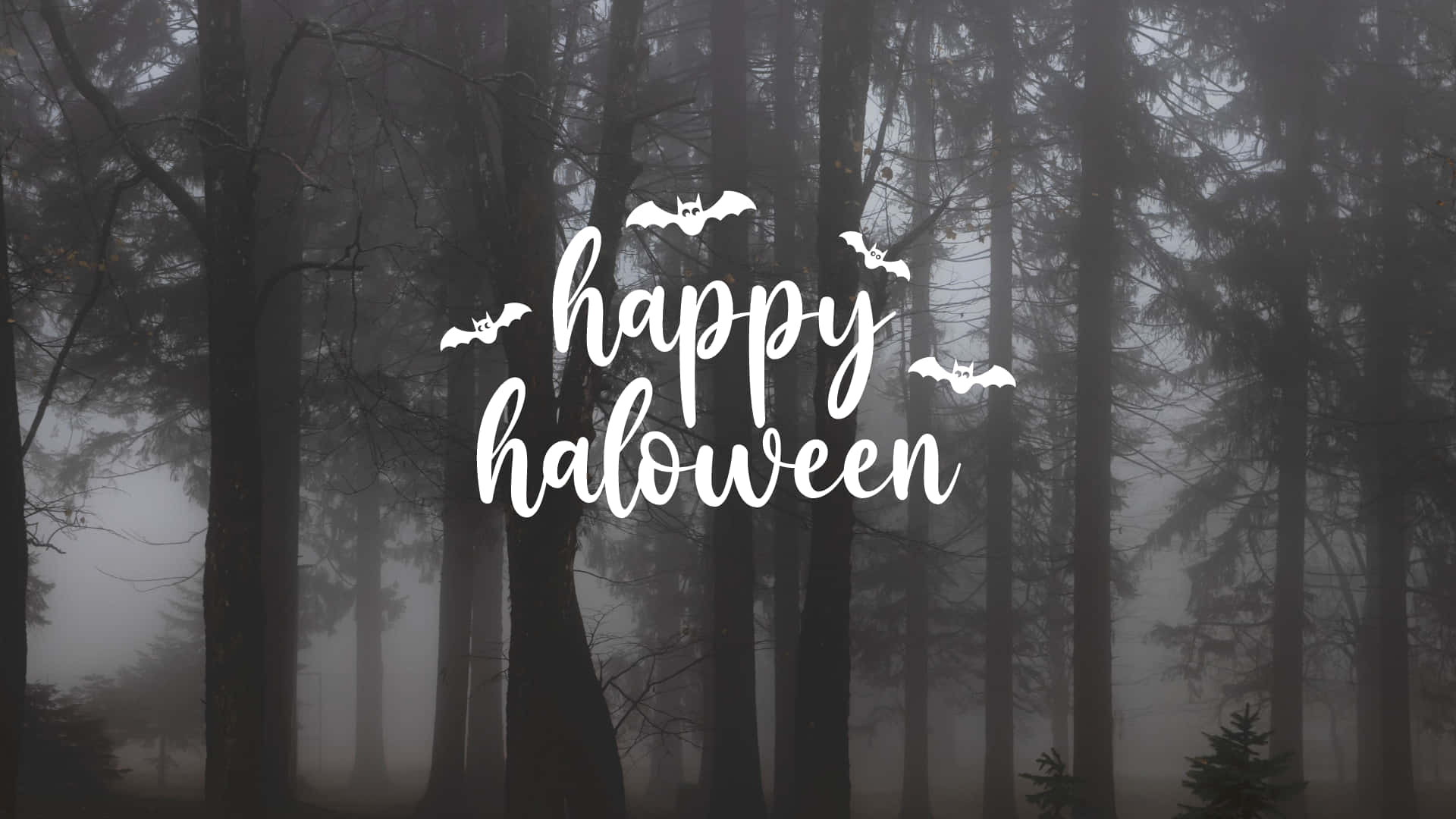 happy halloween in the forest with bats and trees