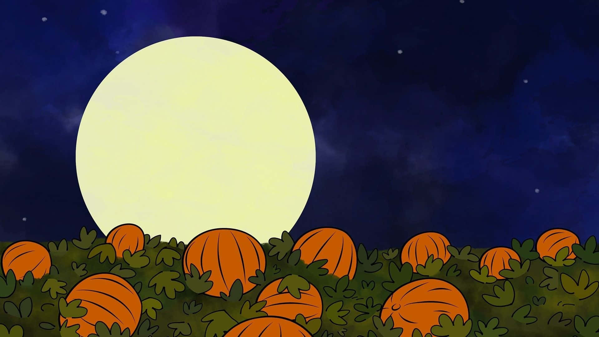 a cartoon pumpkin field with a full moon