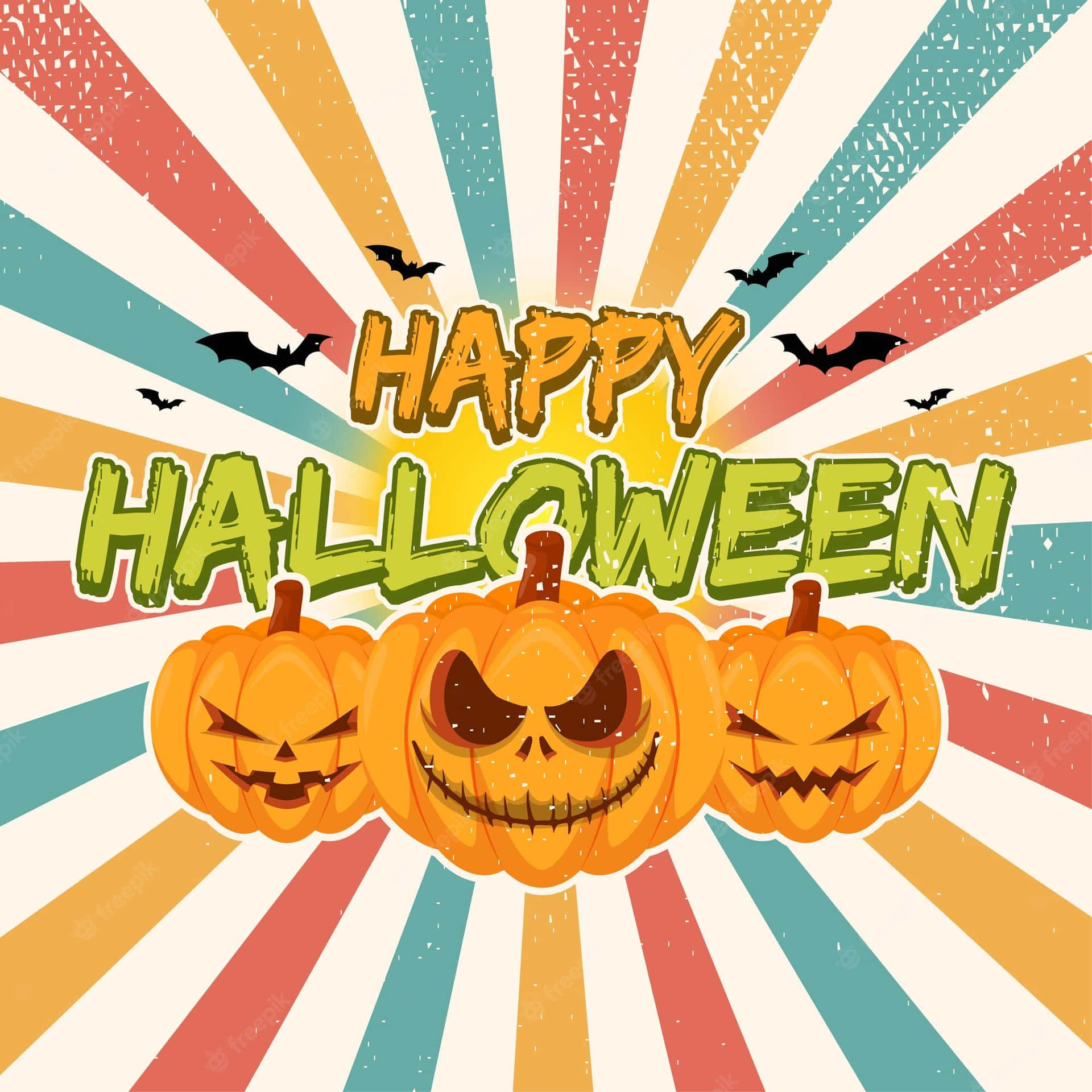 happy halloween background with pumpkins and bats