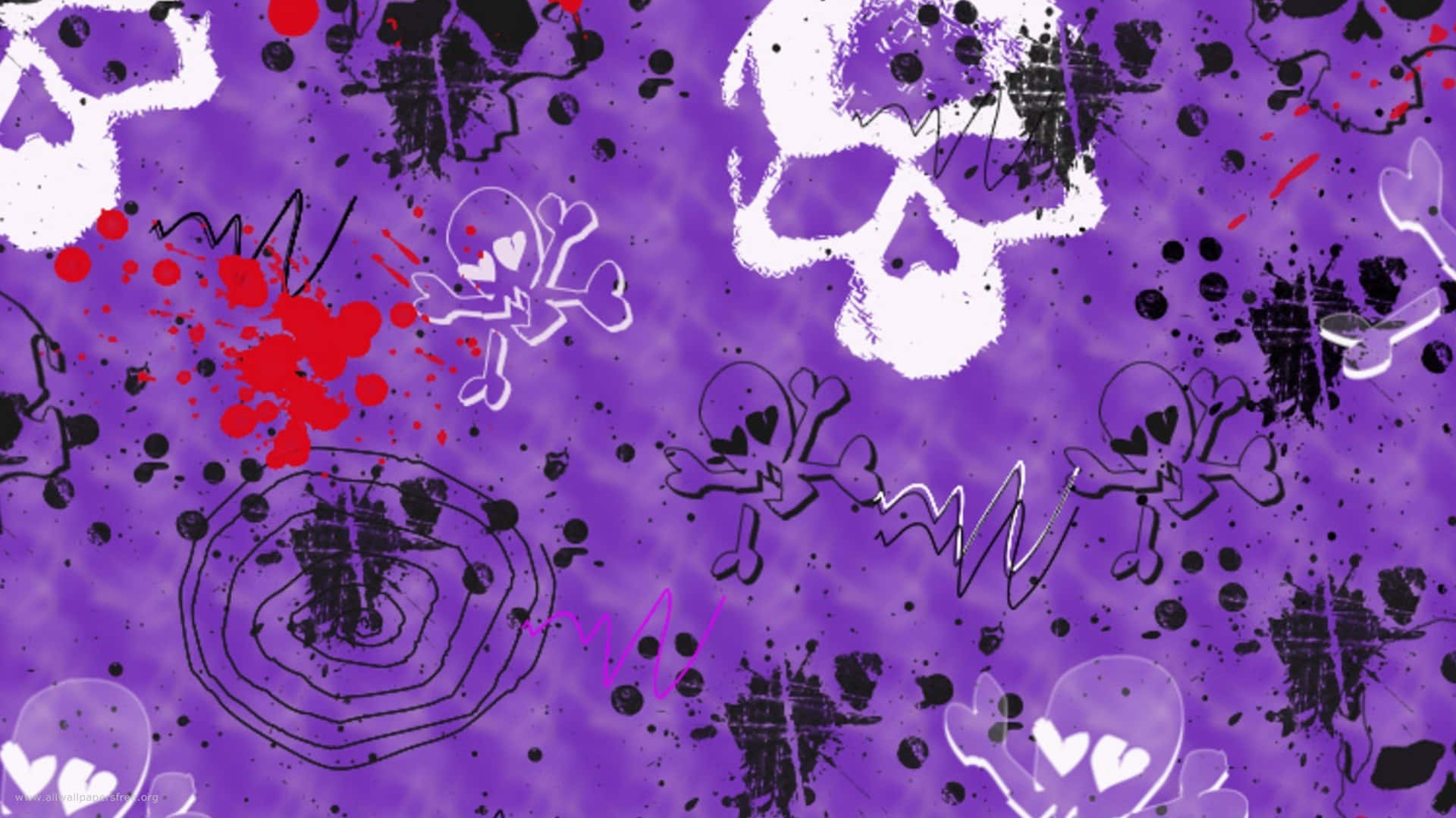 purple skulls and splatters on a purple background