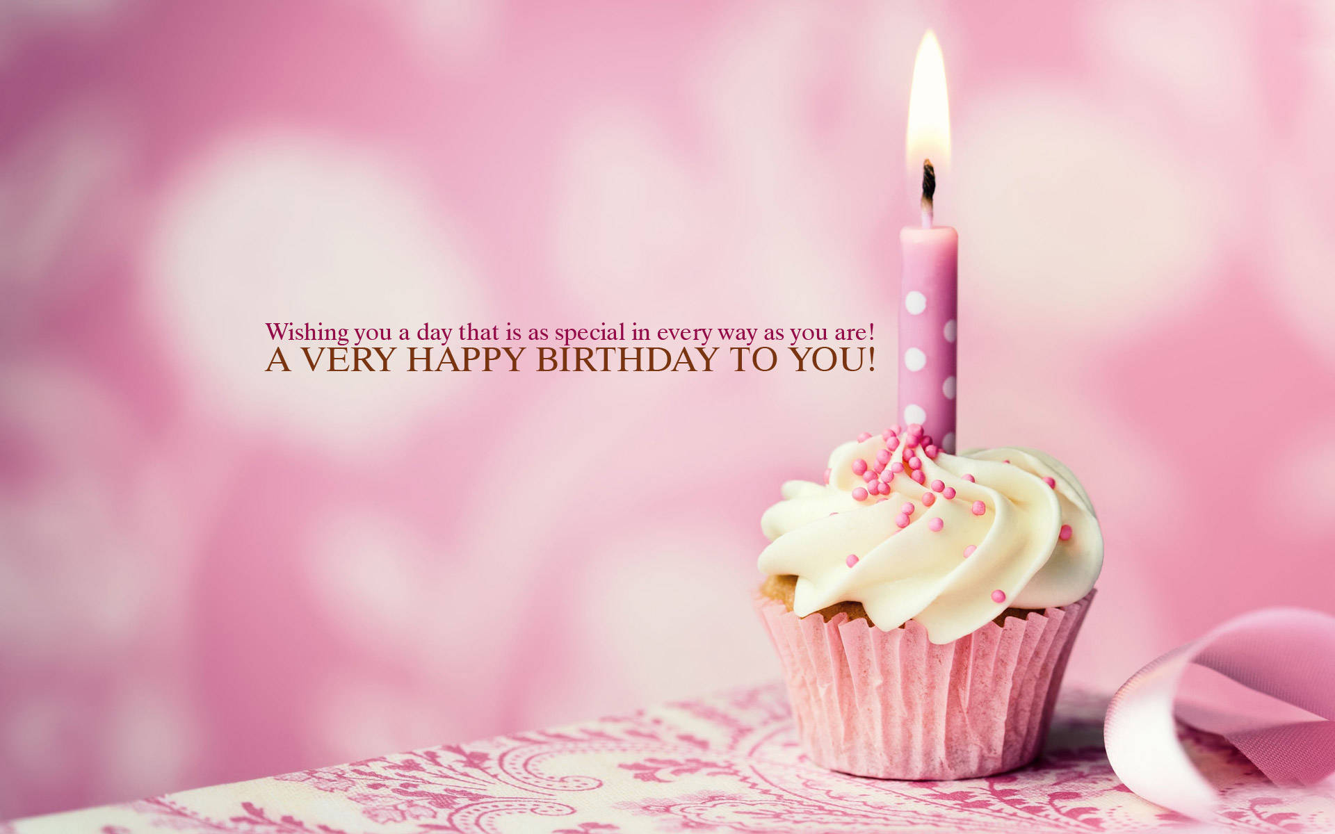 Aesthetic Happy Birthday Pink Cupcake Candle Wallpaper