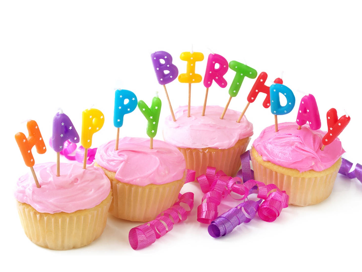 Aesthetic Happy Birthday Pink Cupcakes Wallpaper