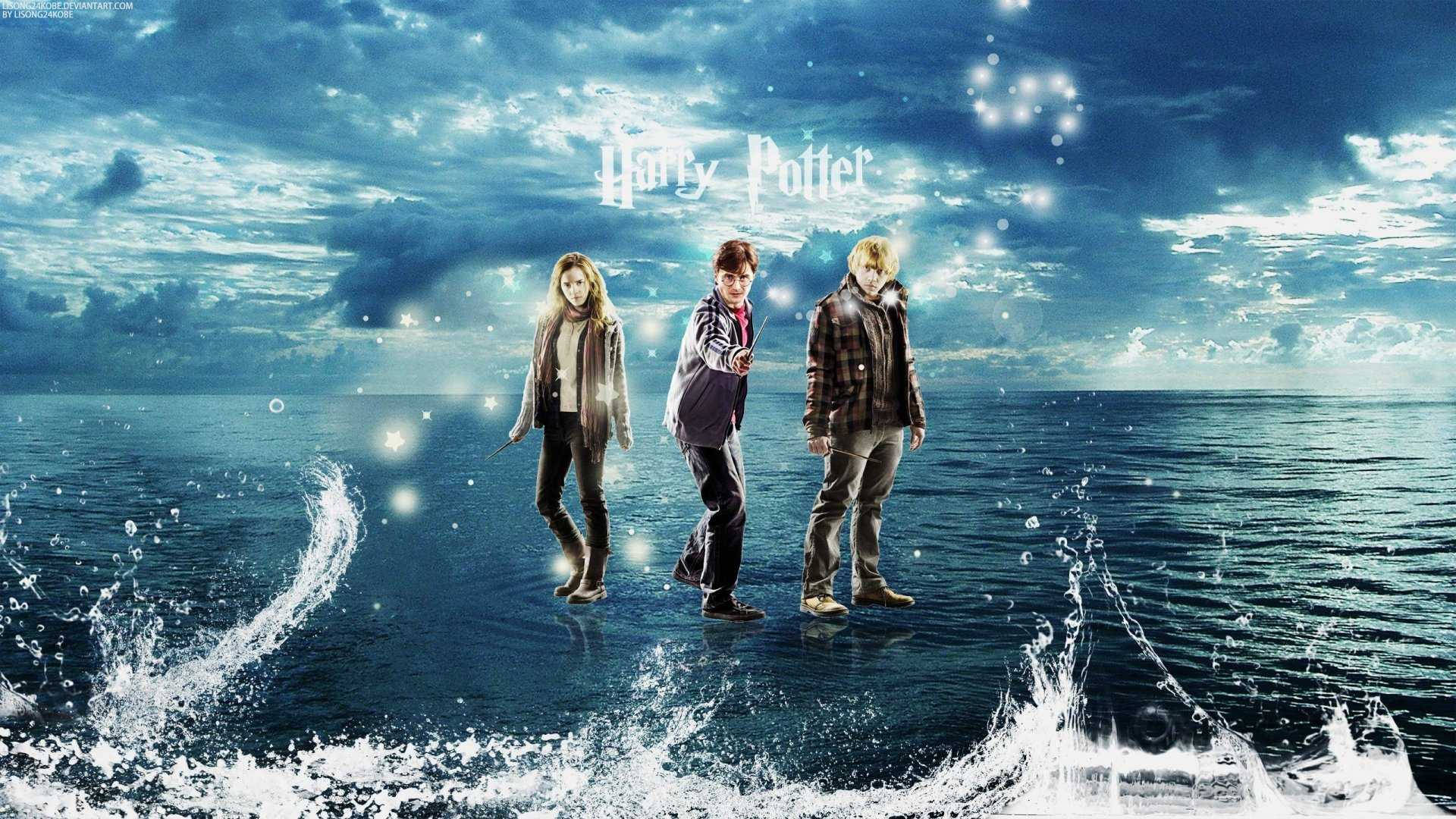 Æstetisk Harry Potter på Blå Hav Mønster Wallpaper