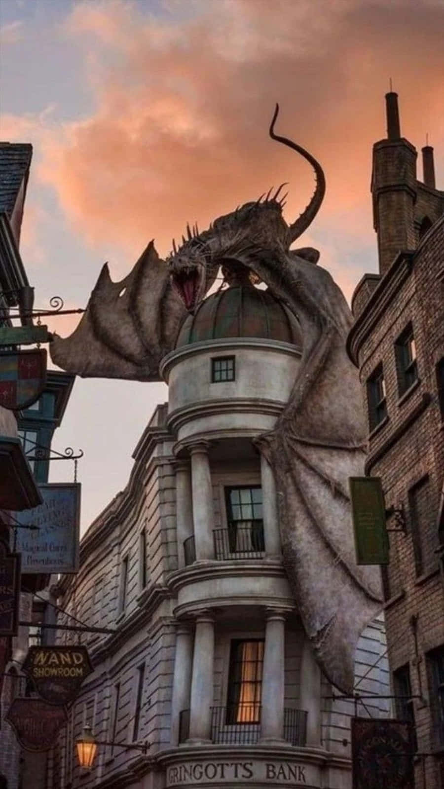 A Dragon Is On Top Of A Building In A City