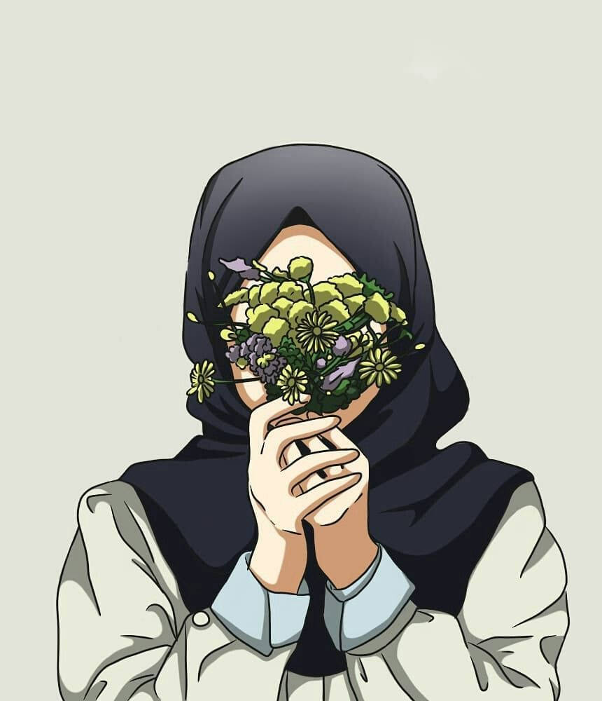 Æstetisk Hijab Tegneserie Blomster Wallpaper