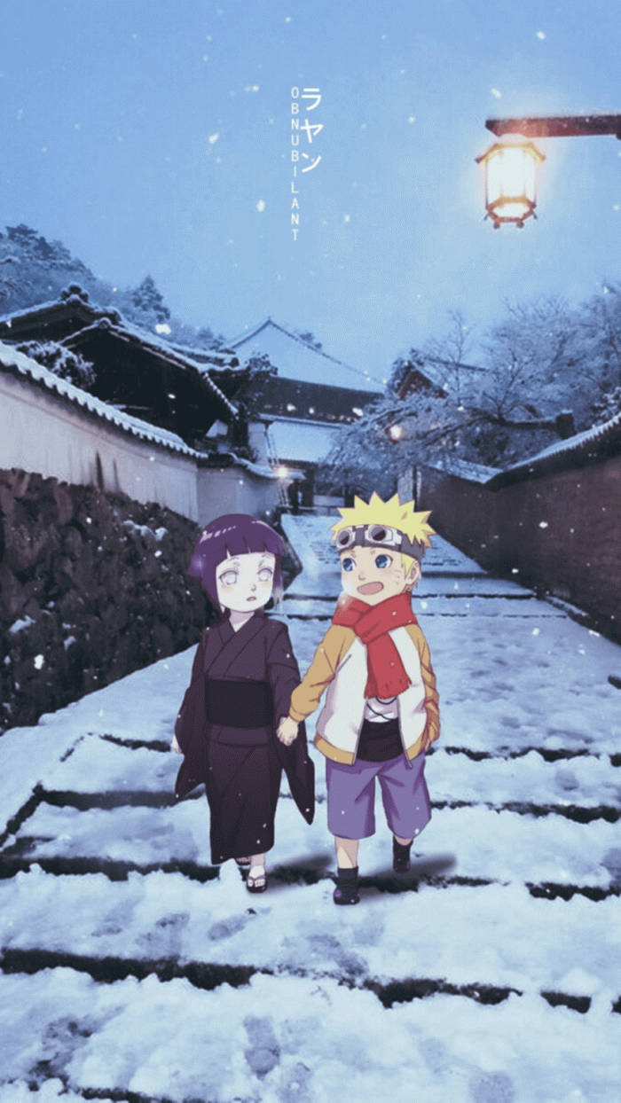 Æstetisk Hinata og Naruto i sneen Wallpaper