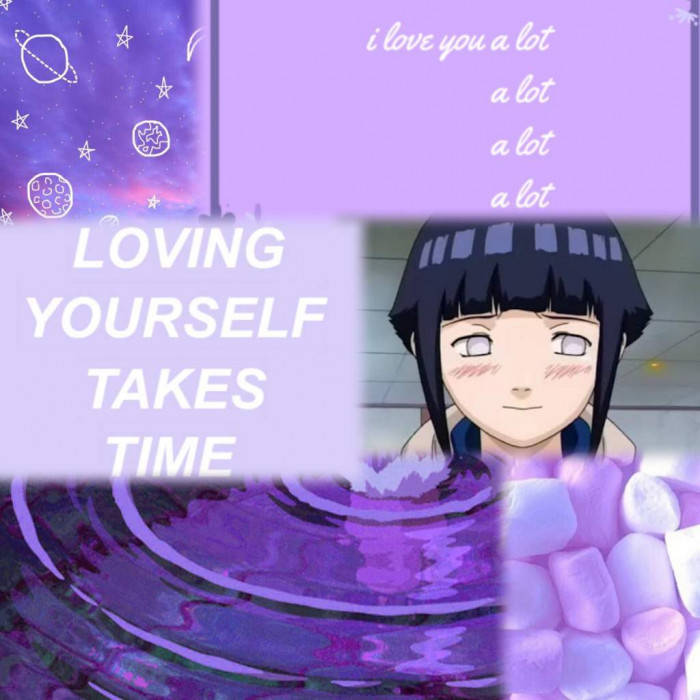 Aesthetic Hinata Loving Yourself Takes Time Collage Wallpaper