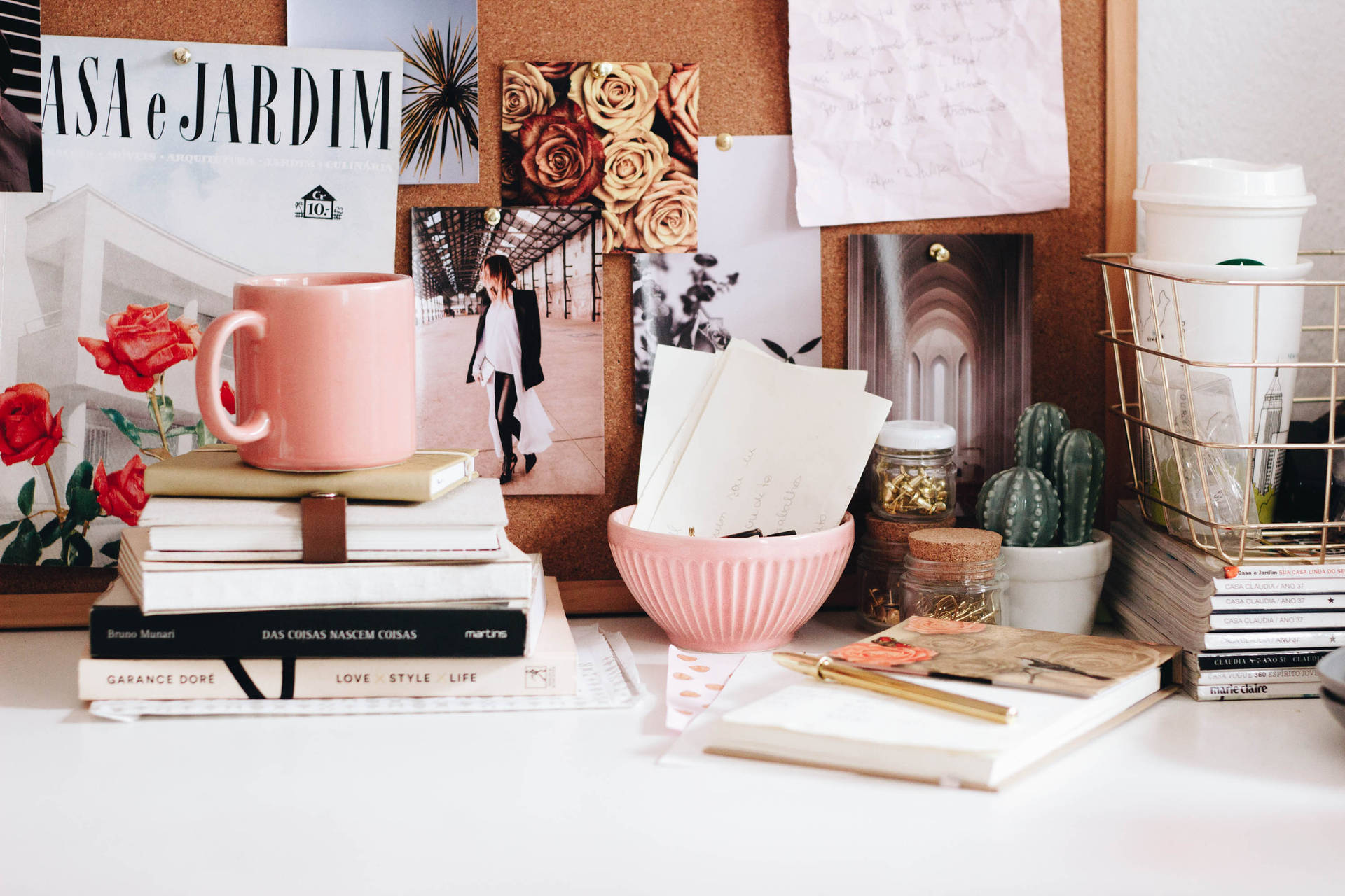 Aesthetic Home Table With Books Background
