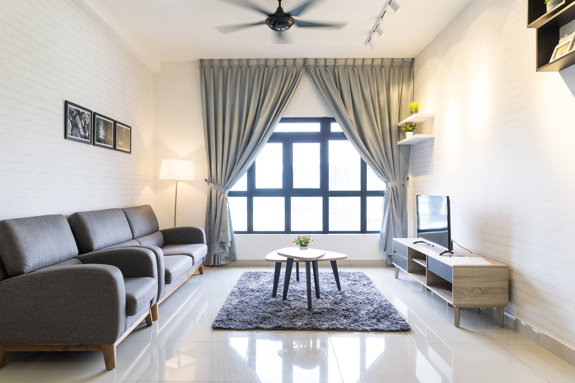 Elegant Simplicity: An Aesthetic White-Themed Living Room Wallpaper