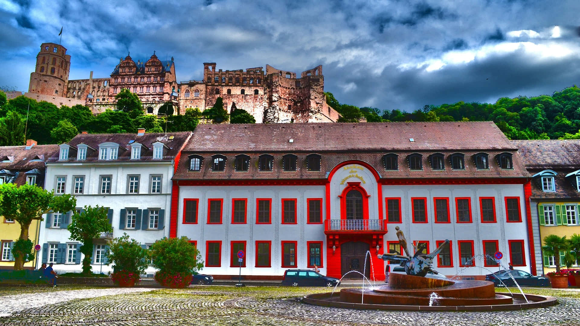 Aesthetic Houses Below Heidelberg Castle Wallpaper