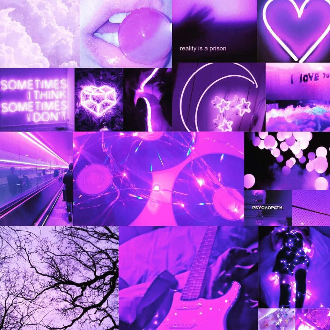 Aesthetic Instagram Neon Purple Collage Wallpaper