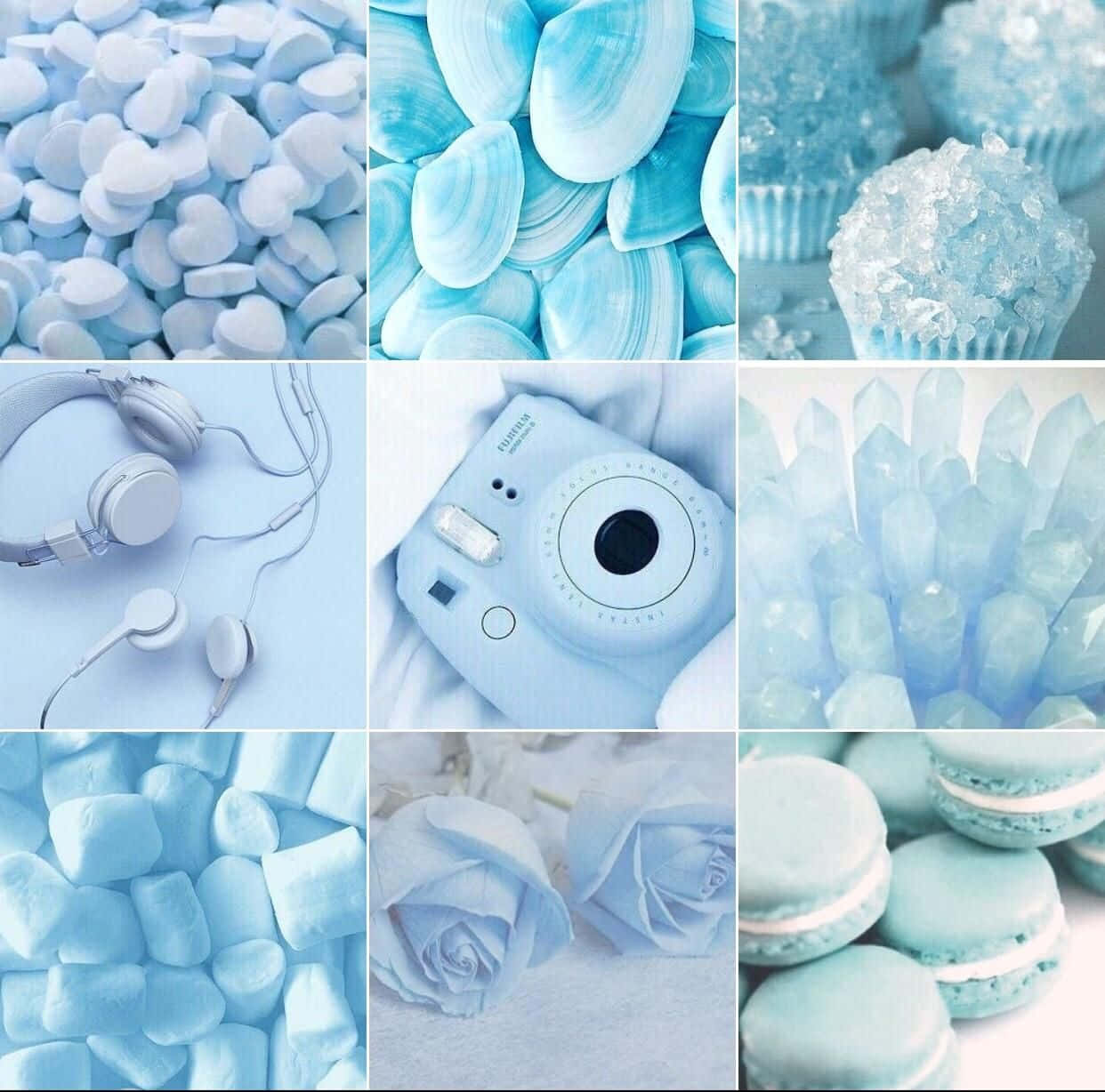 Aesthetic Instagram Pastel Blue Collage Wallpaper