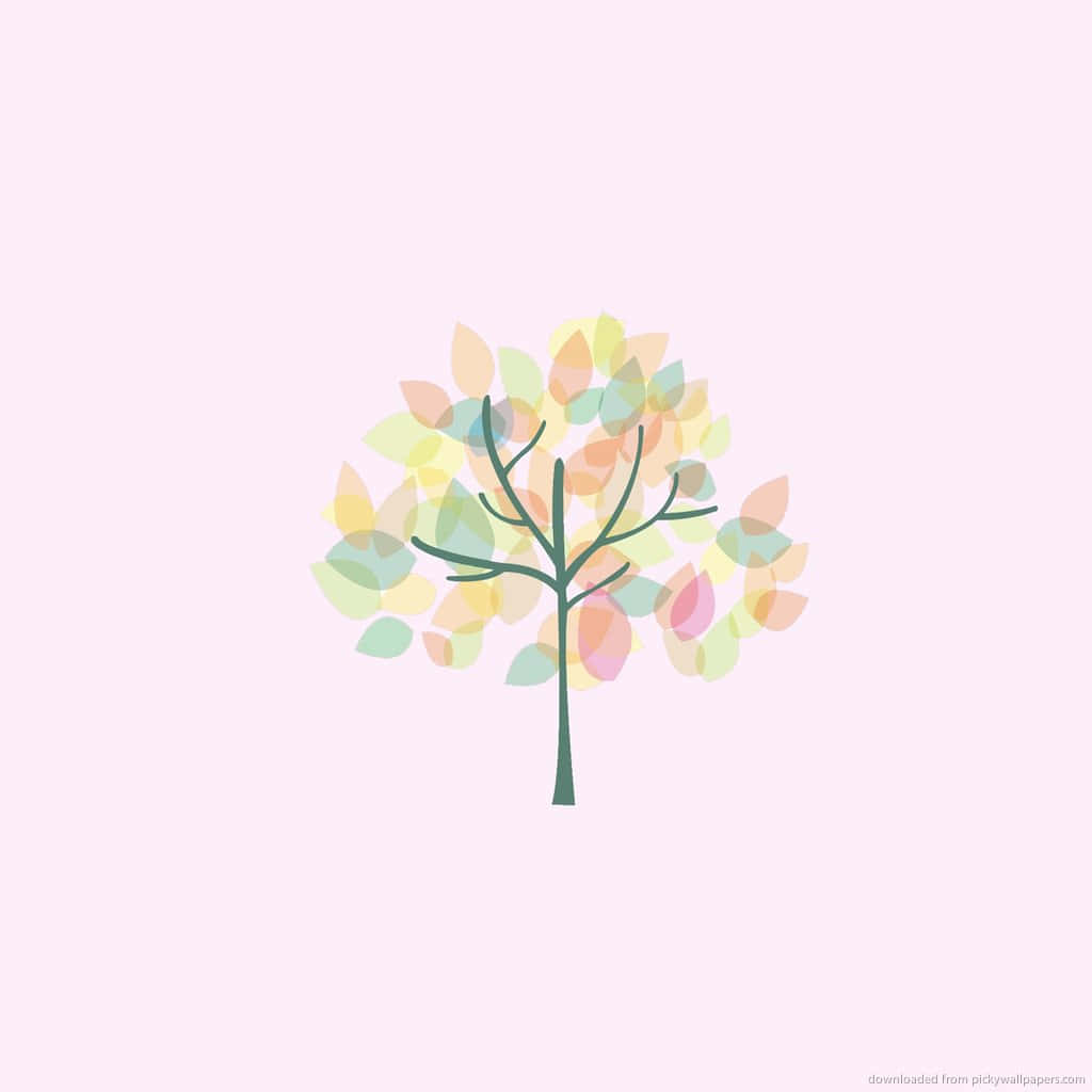 A Tree With Leaves On A Pink Background
