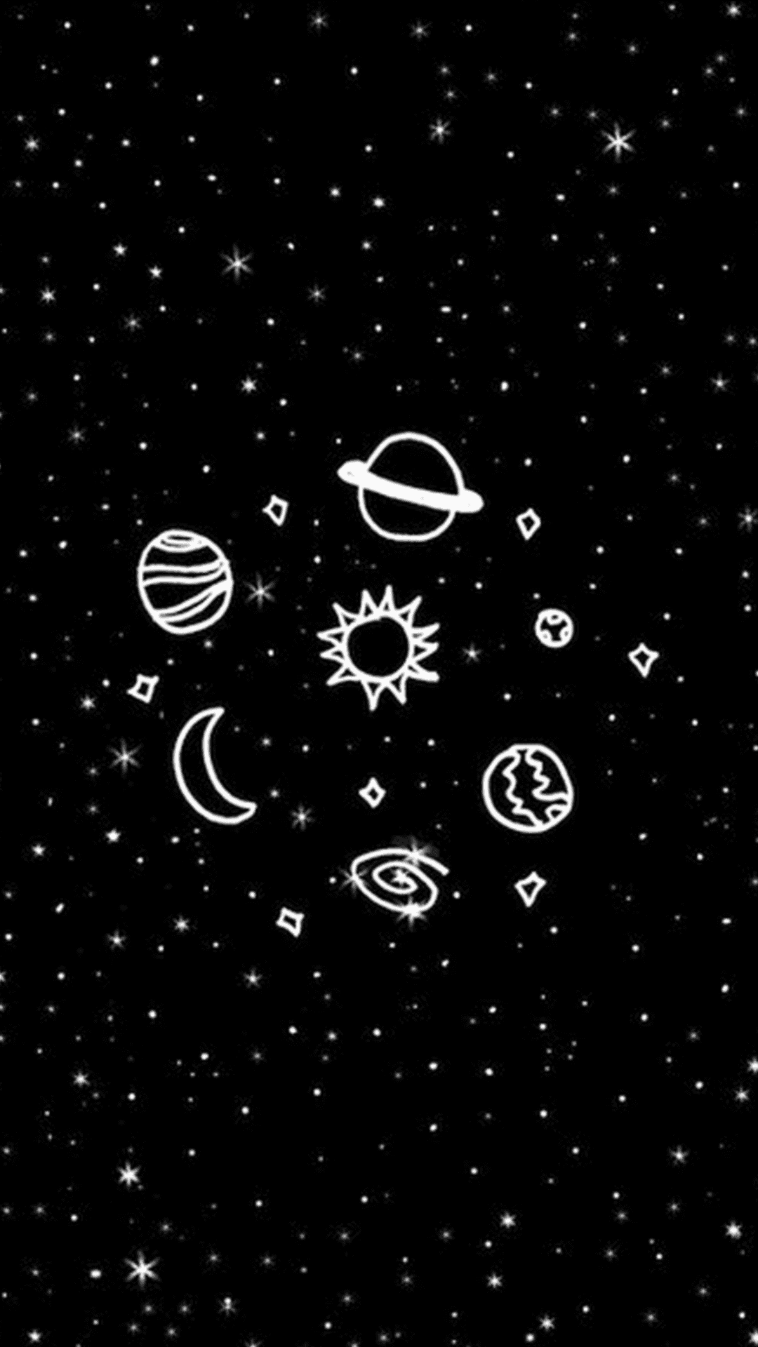 Unfondo Negro Con Estrellas Y Planetas