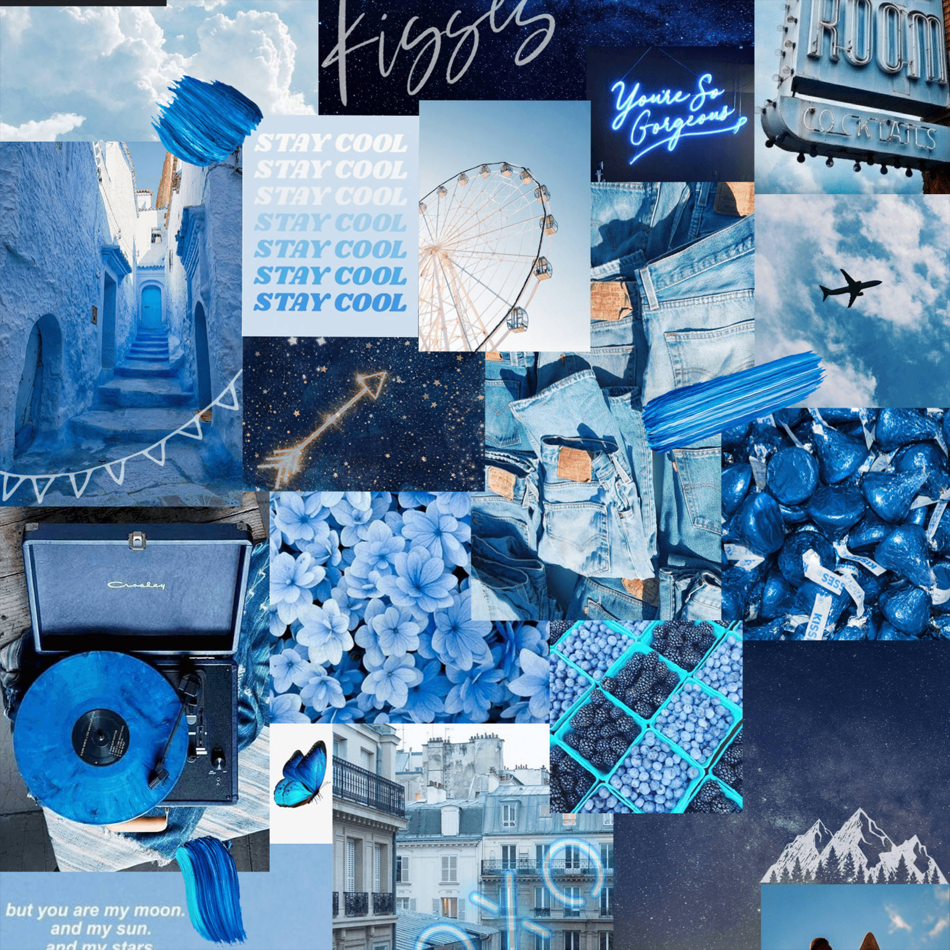 Aesthetic Ipad Blue Collage Wallpaper