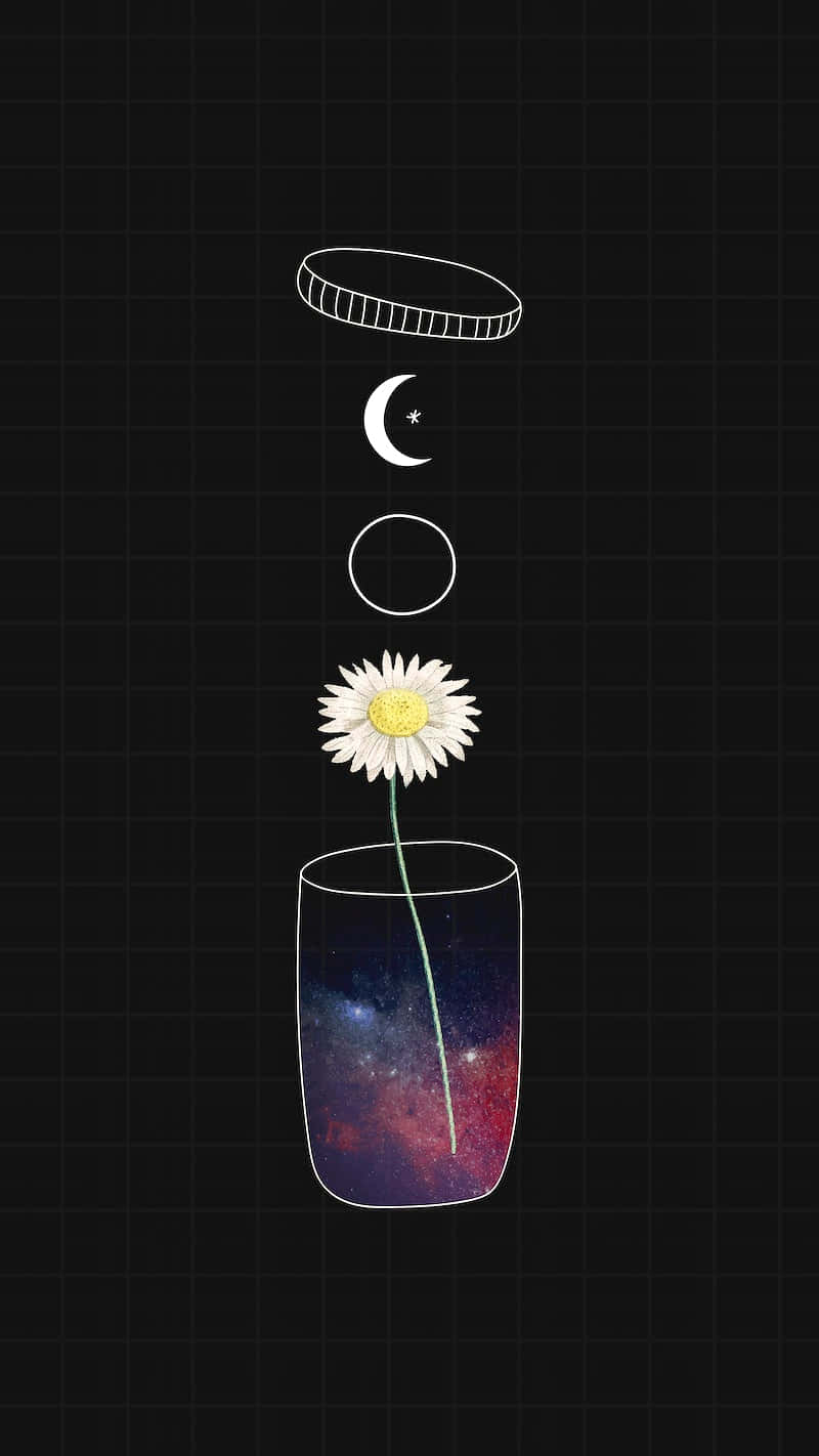 Enblomst I Et Glas Med En Måne Og En Stjerne.