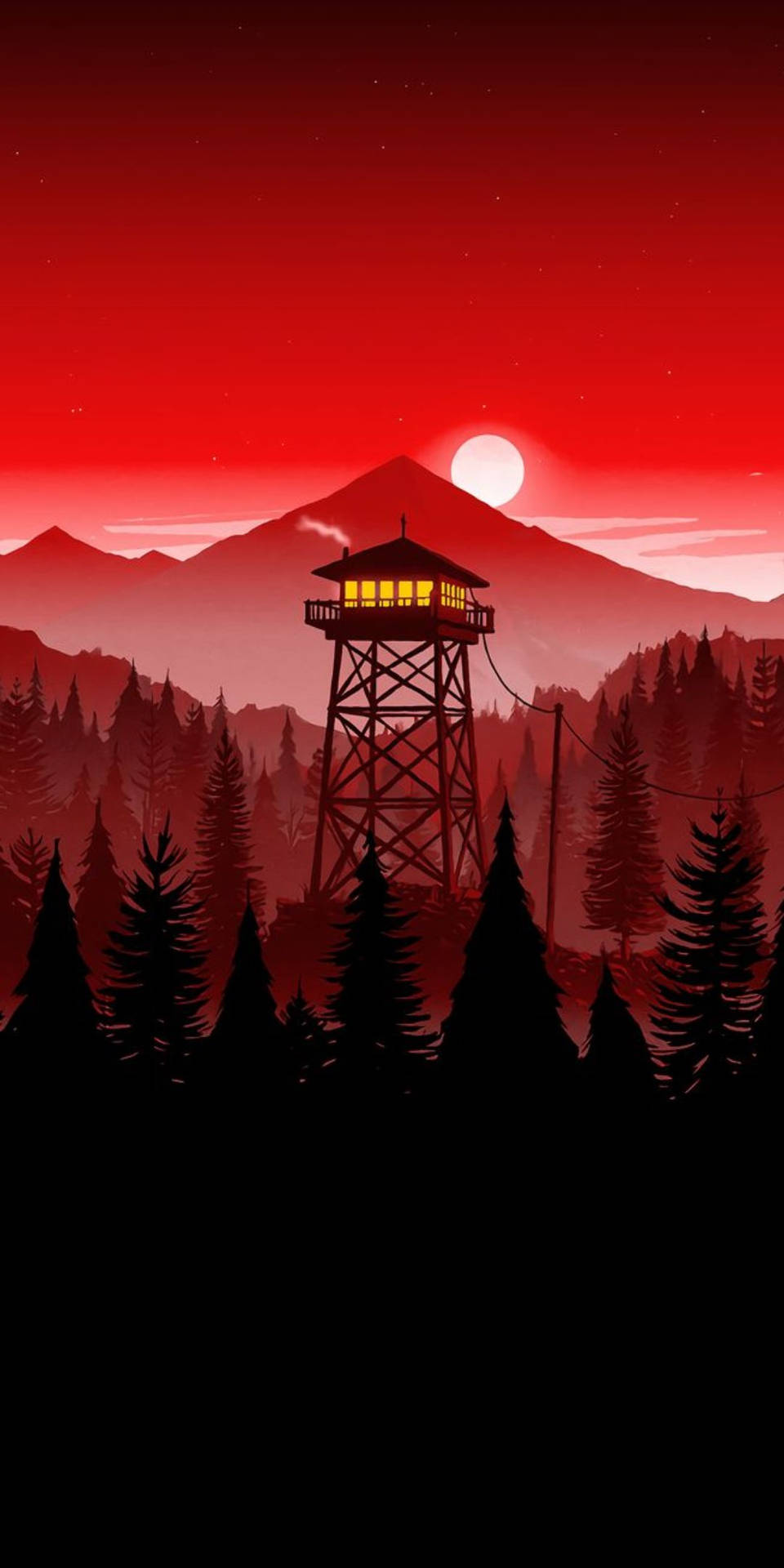 Red Sky Tower Mountain Aesthetic Iphone Xr Wallpaper