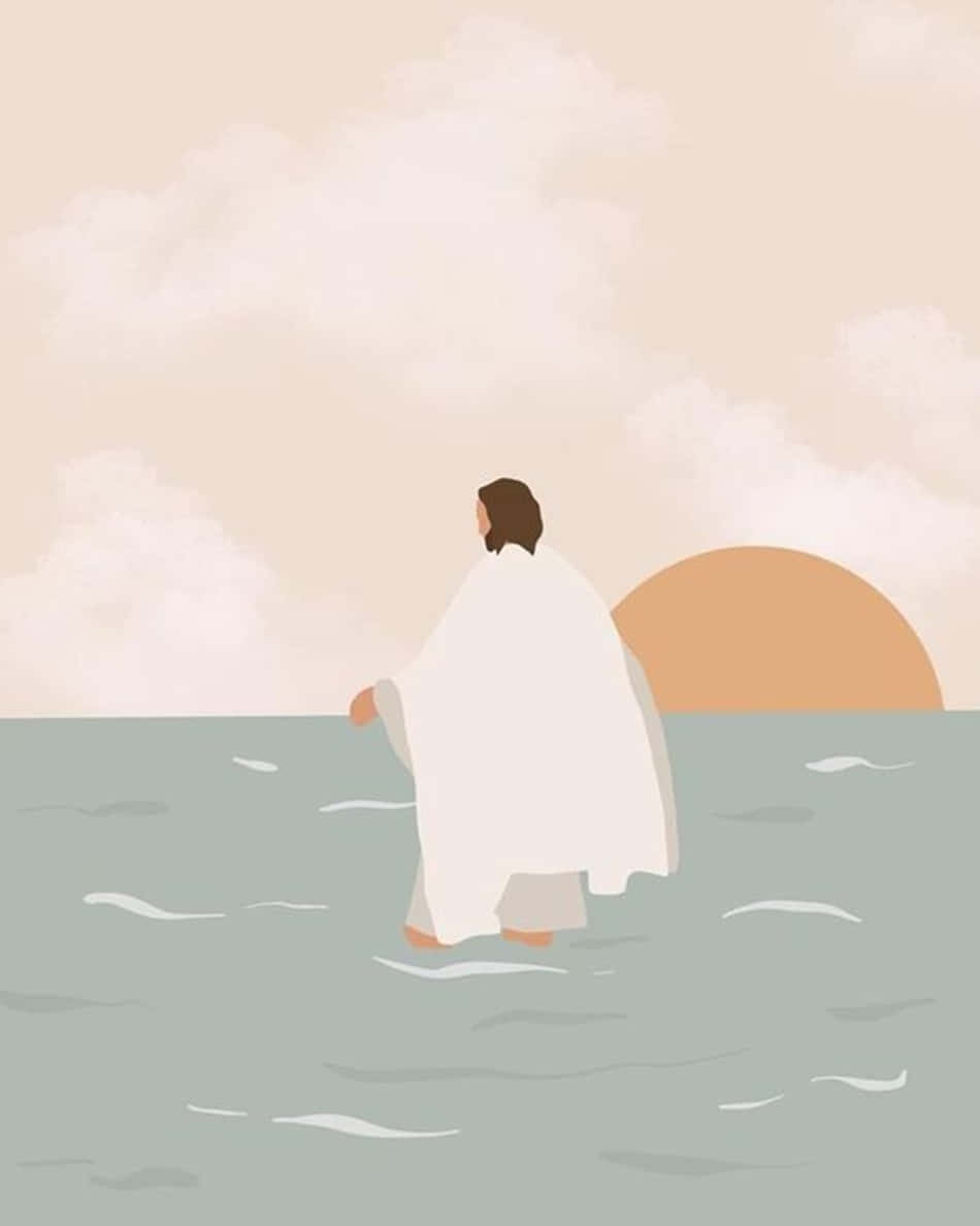 Æstetisk Jesus går på vand. Wallpaper