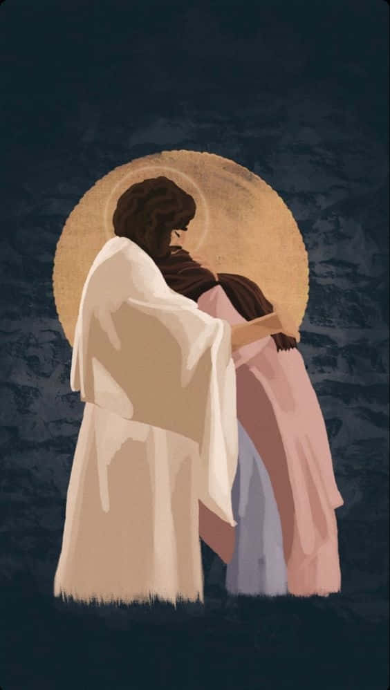 Jesusomfamnar En Kvinna I Mörkret. Wallpaper