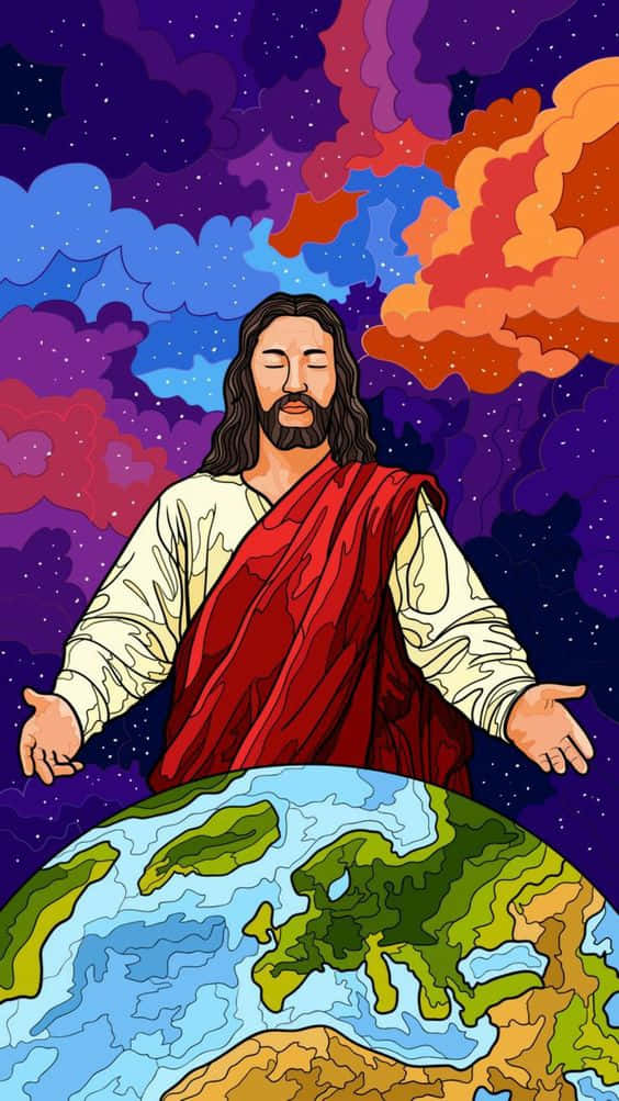 Æstetisk Jesus Over Jorden Wallpaper