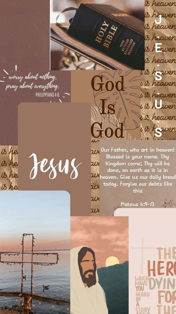 En æstetisk Jesus Brown Collage fylder skærmen. Wallpaper