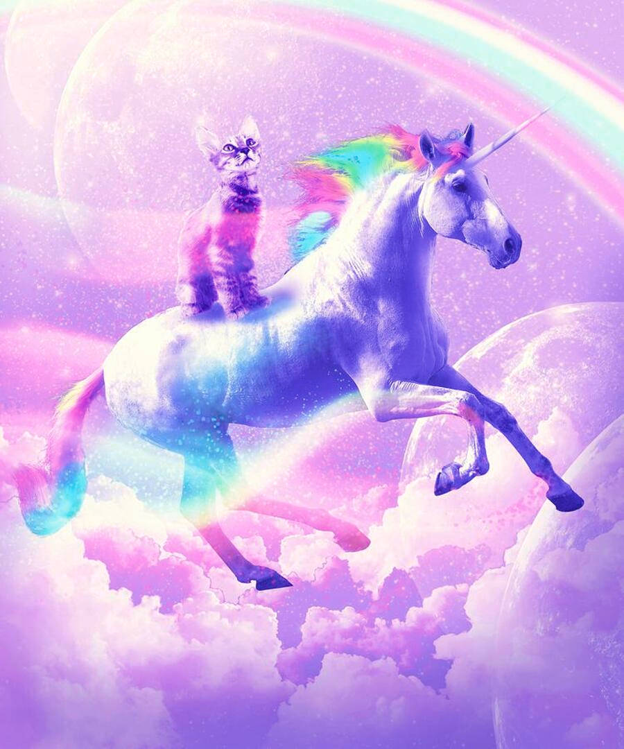 Download Aesthetic Kitty Riding Galaxy Unicorn Wallpaper 