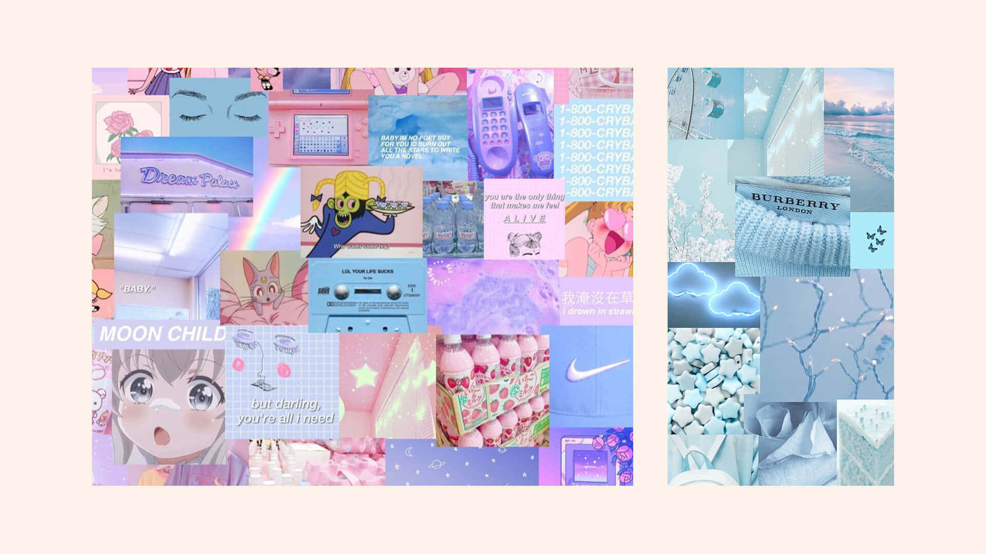 Lilla og blå æstetisk laptop collage tapet Wallpaper