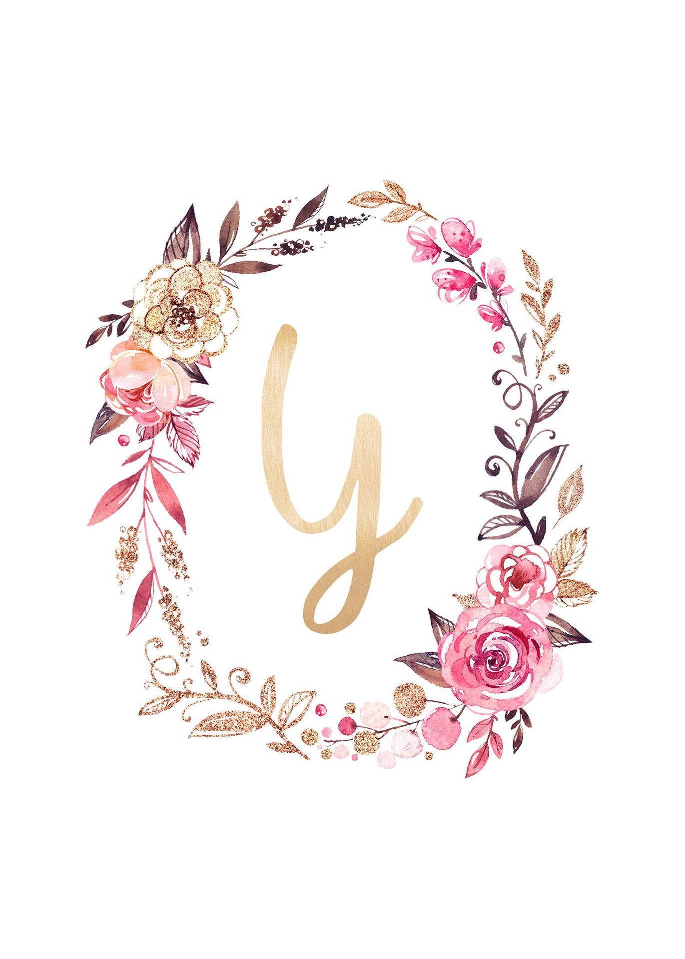 Aesthetic Letter Y Floral Wreath Wallpaper