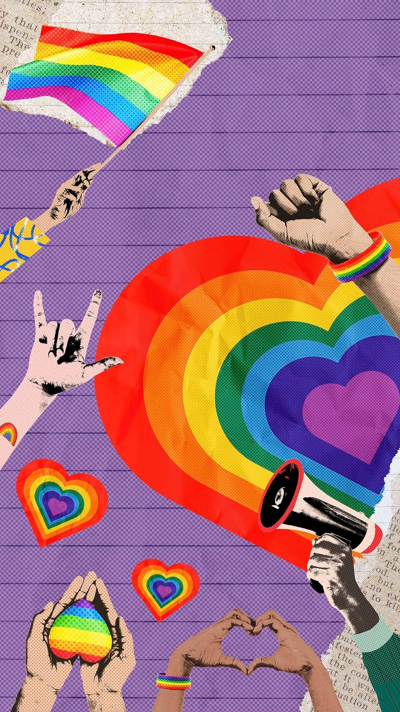 A Rainbow Flag With Hands And Hearts Wallpaper