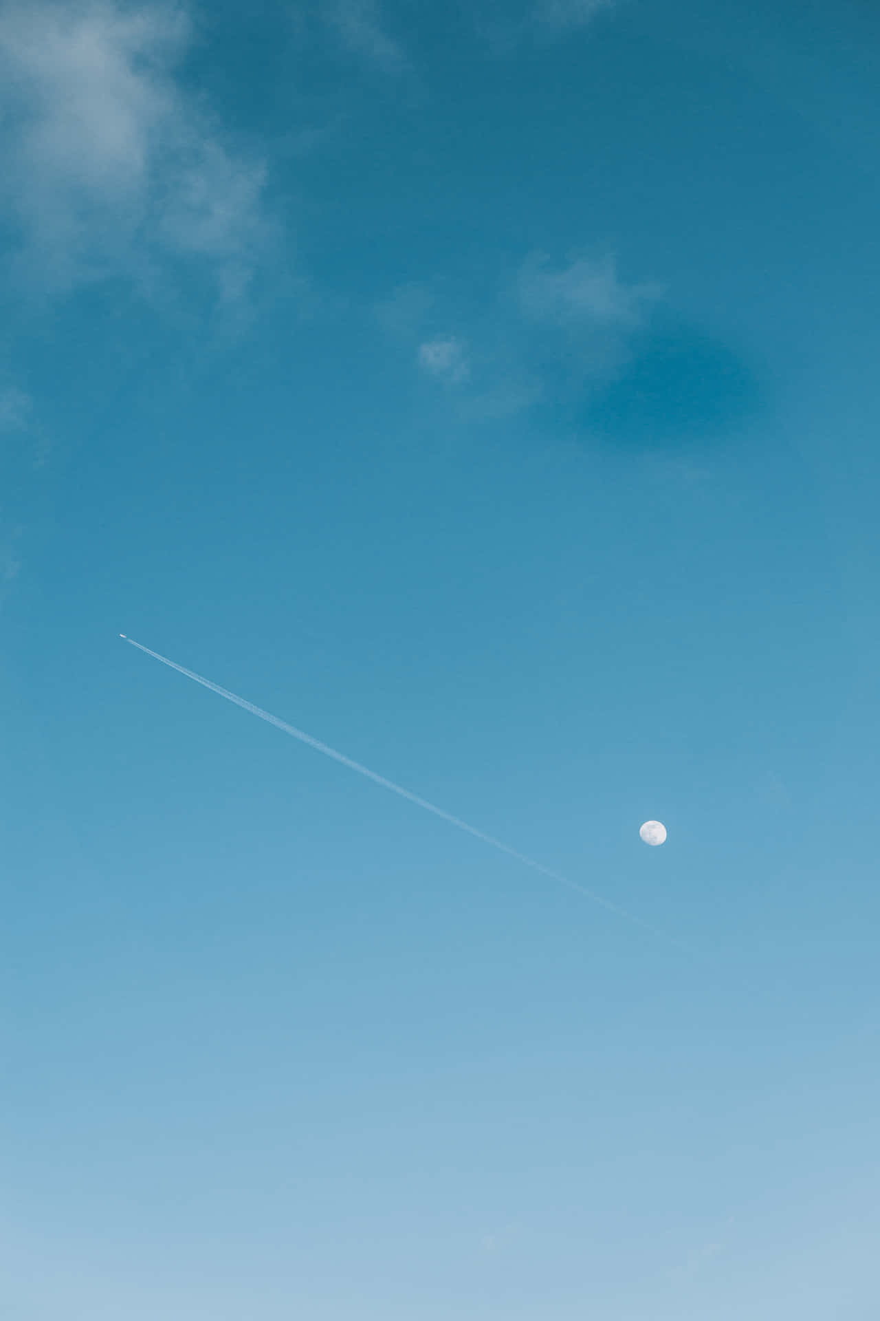 Aesthetic Light Blue Moon With Jet Plane Wallpaper